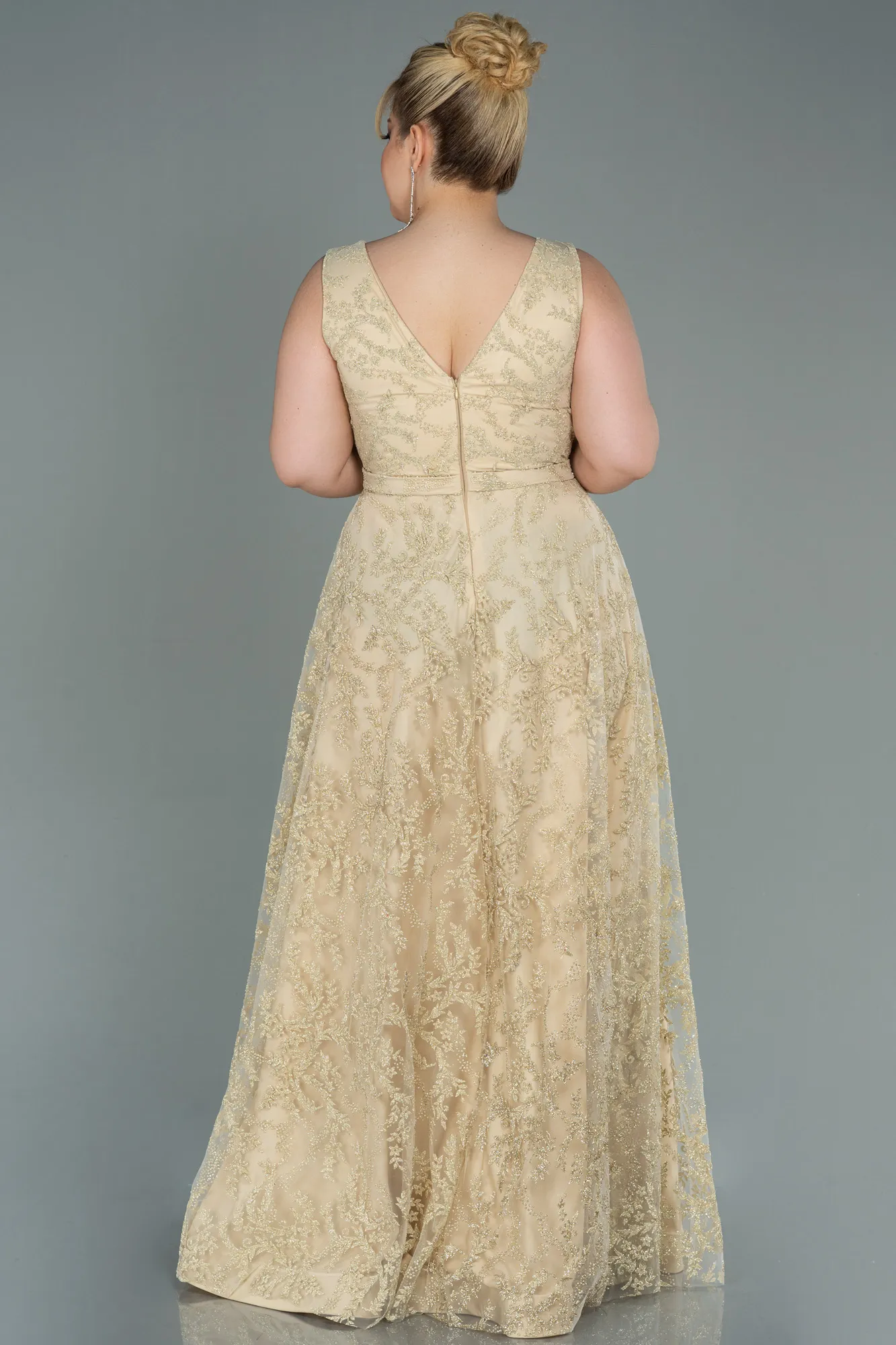 Gold-Long Plus Size Evening Dress ABU2537
