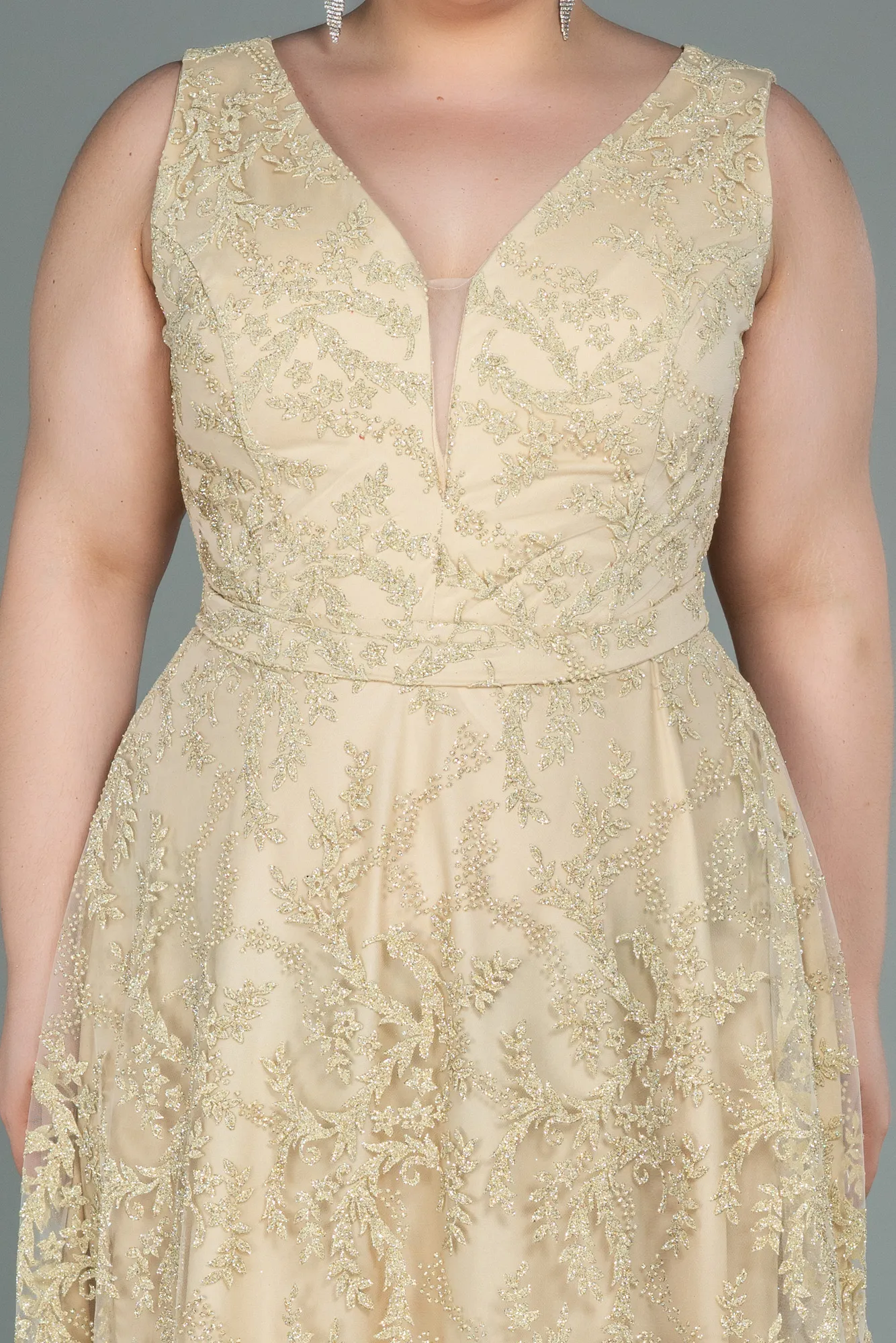 Gold-Long Plus Size Evening Dress ABU2537