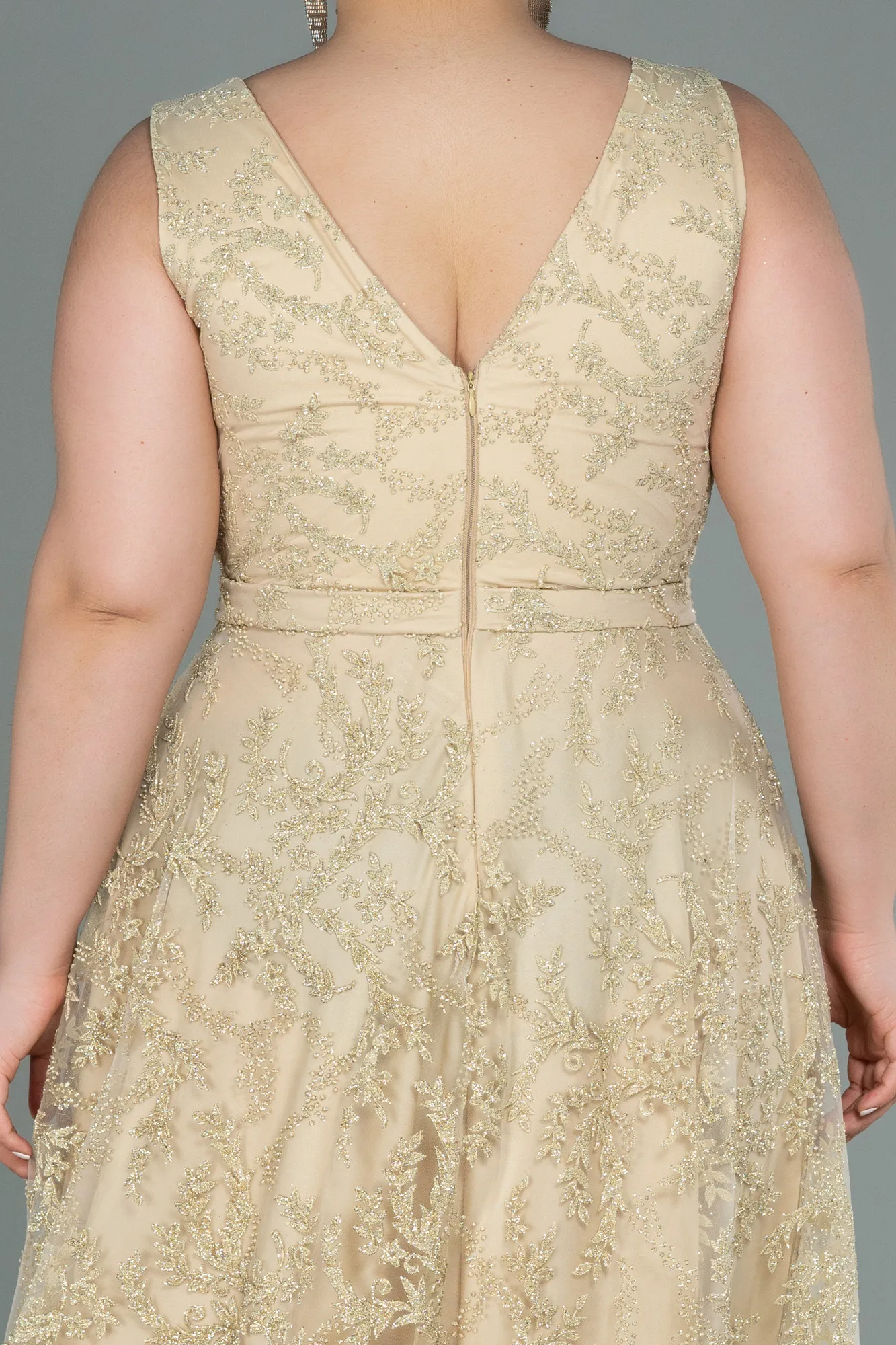 Gold-Long Plus Size Evening Dress ABU2537