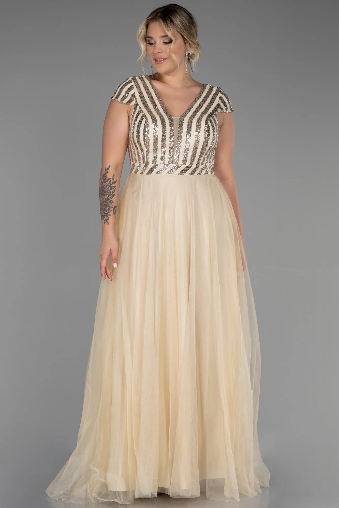 Gold-Long Plus Size Evening Dress ABU3281