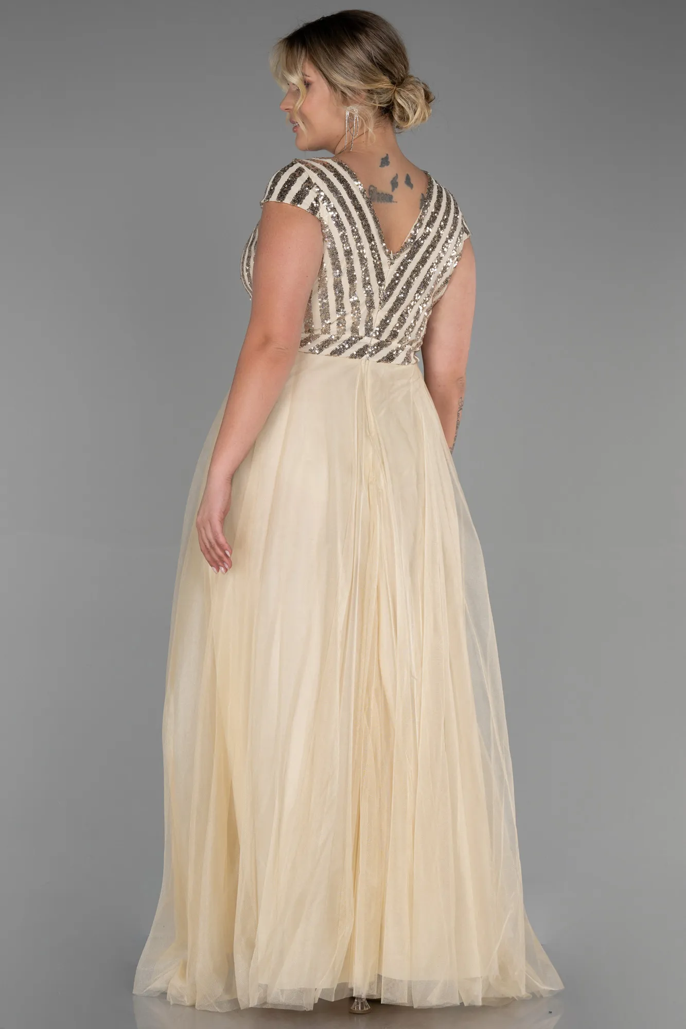 Gold-Long Plus Size Evening Dress ABU3281