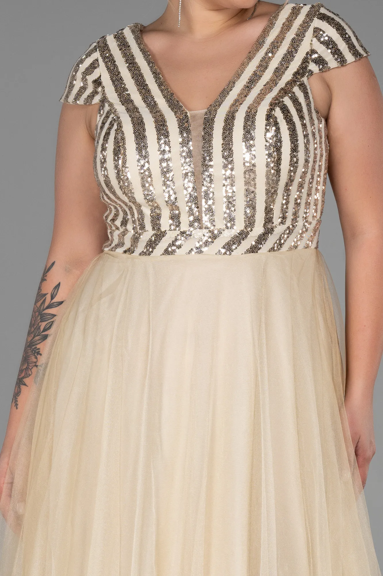 Gold-Long Plus Size Evening Dress ABU3281