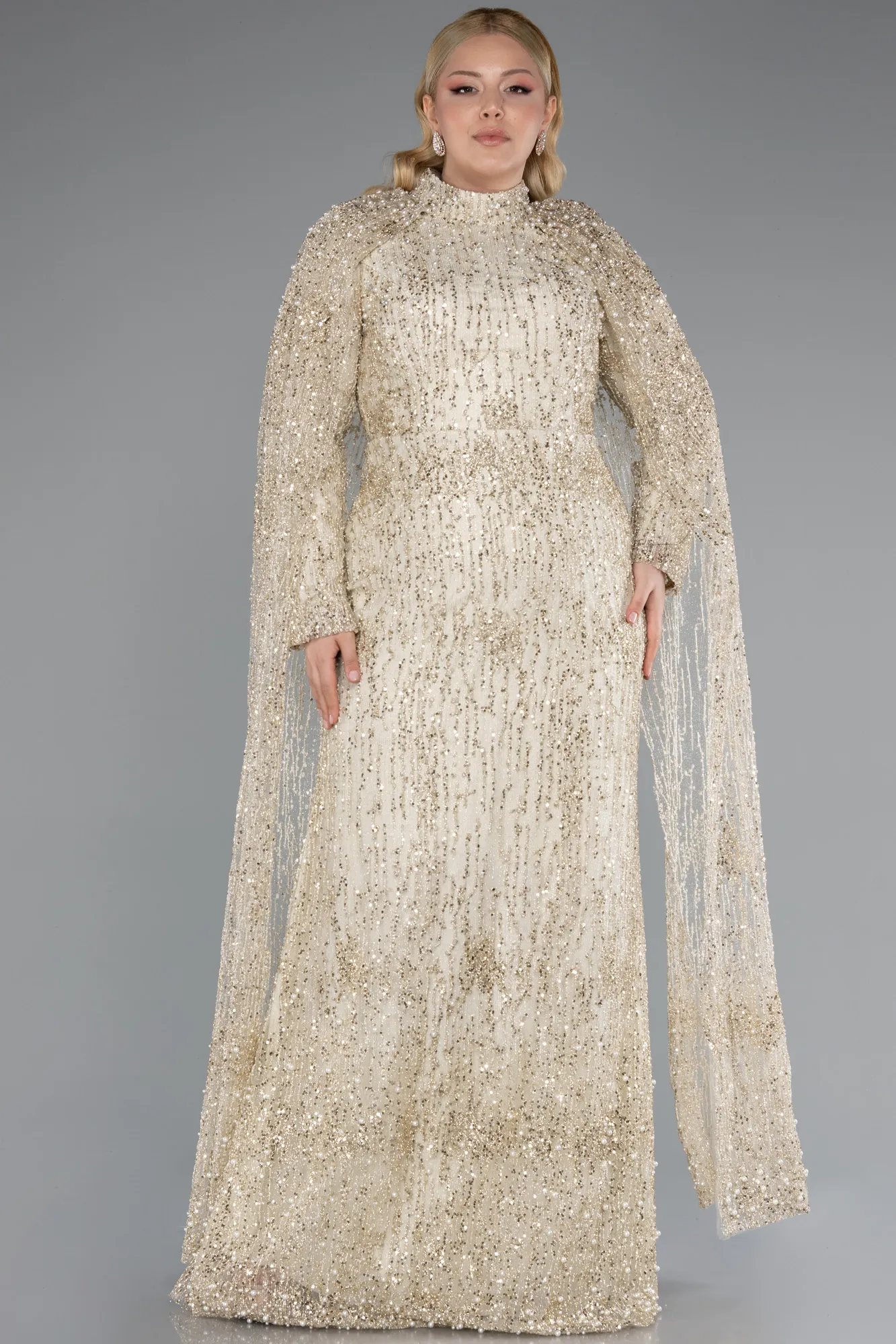 Gold-Long Plus Size Evening Dress ABU4995