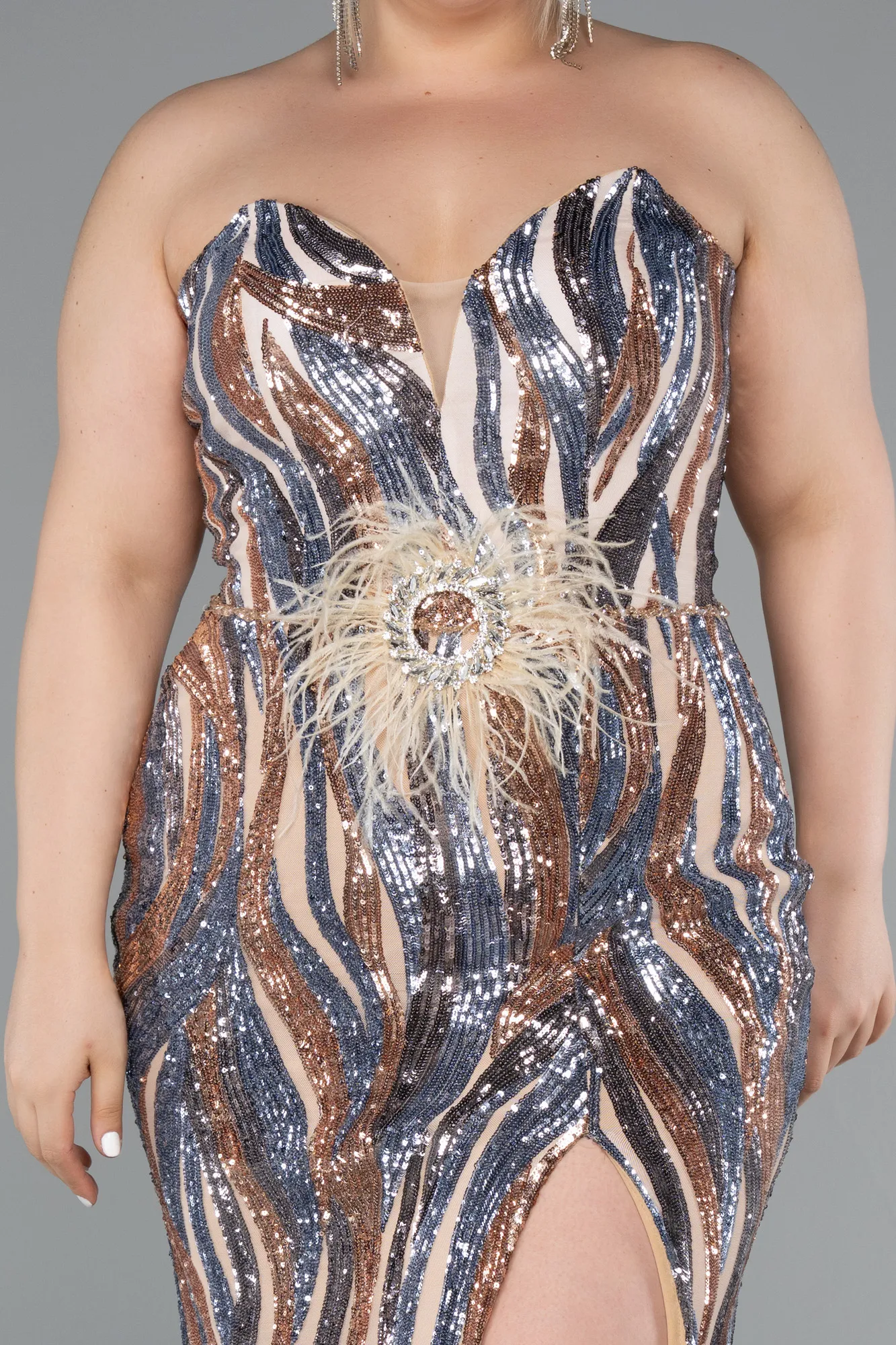 Gold-Long Plus Size Evening Dress ABU5025