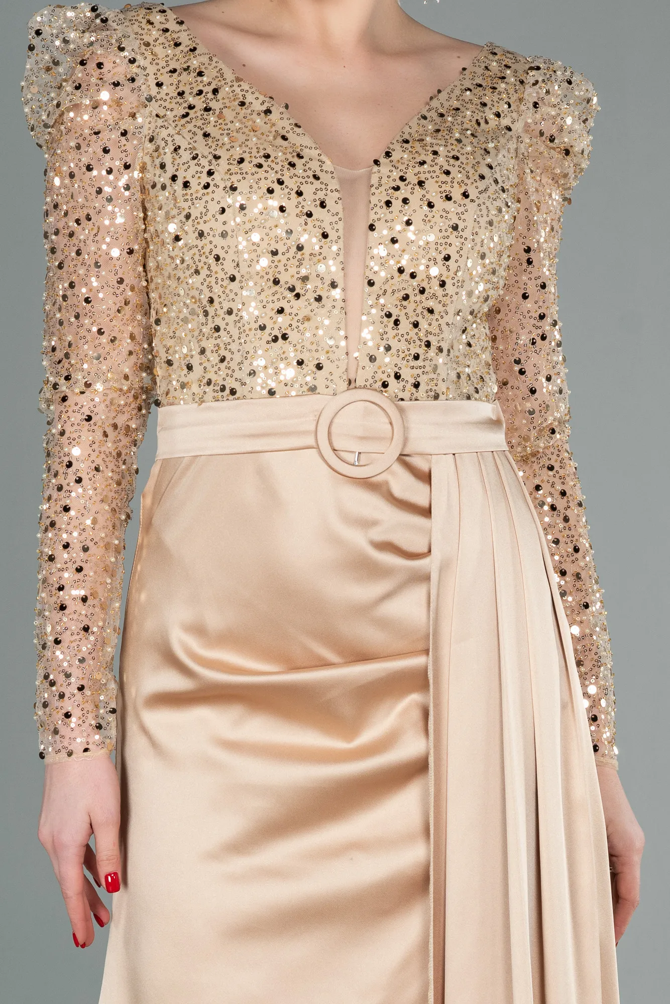 Gold-Long Satin Evening Dress ABU2767