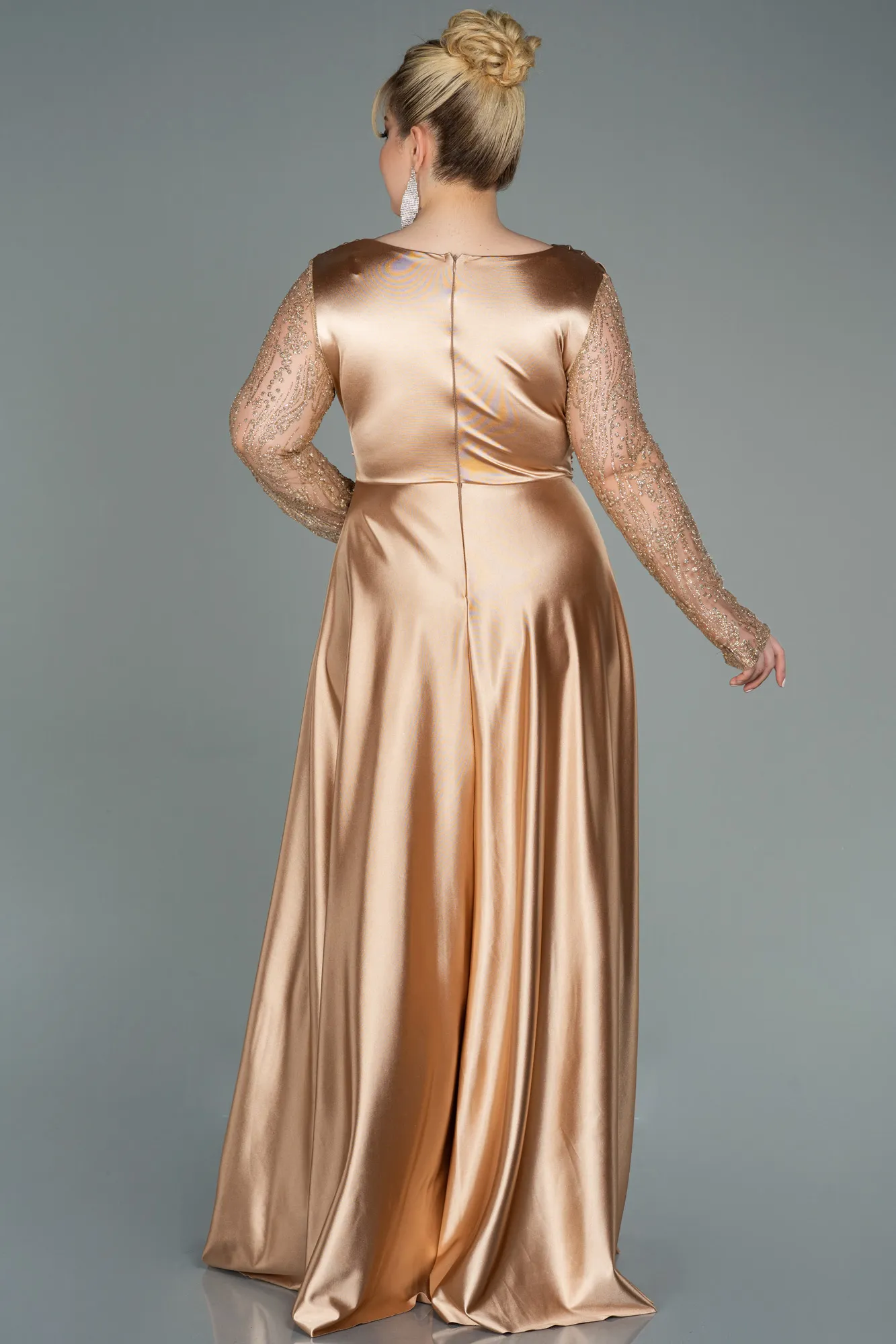 Gold-Long Satin Oversized Evening Dress ABU2641
