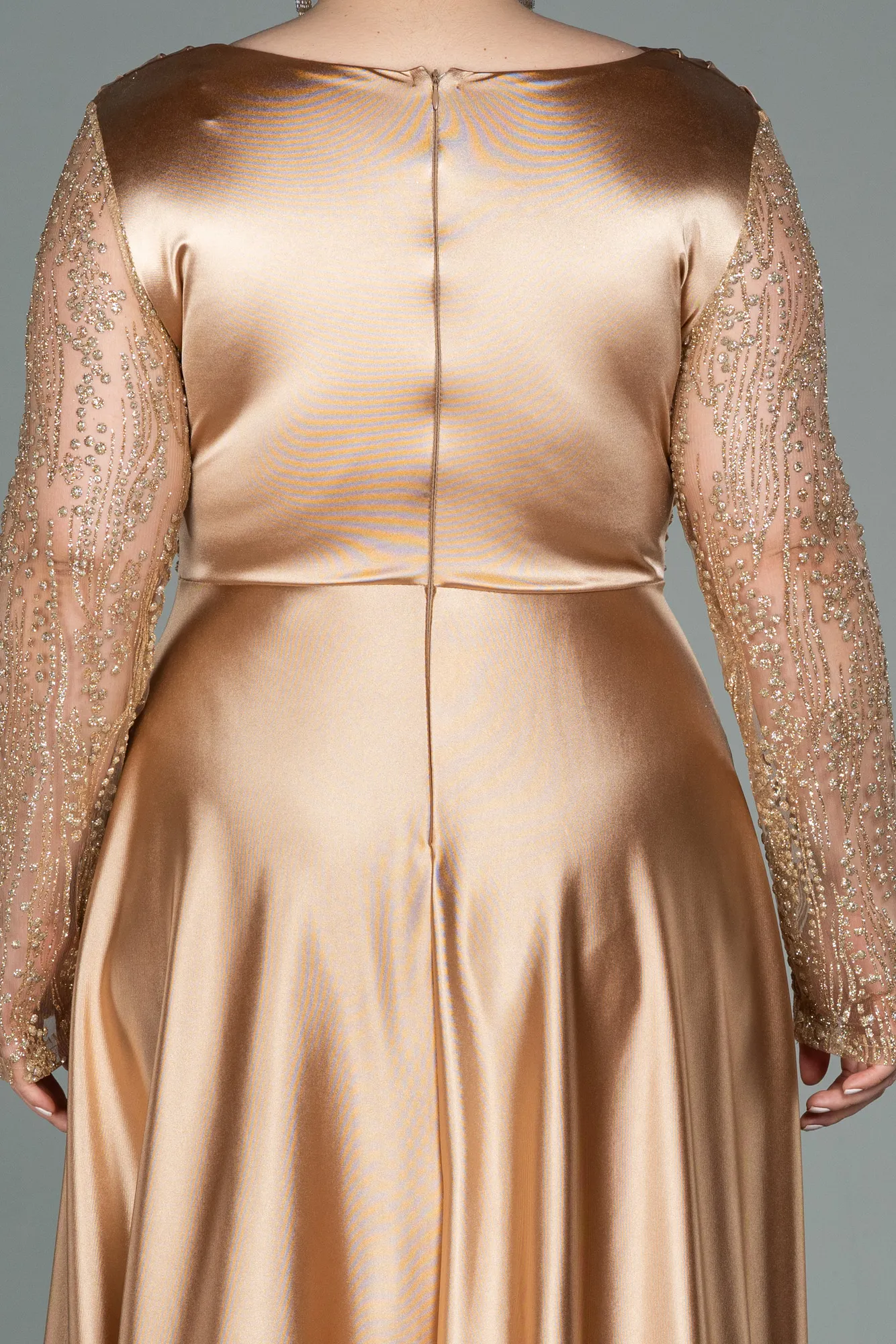 Gold-Long Satin Oversized Evening Dress ABU2641