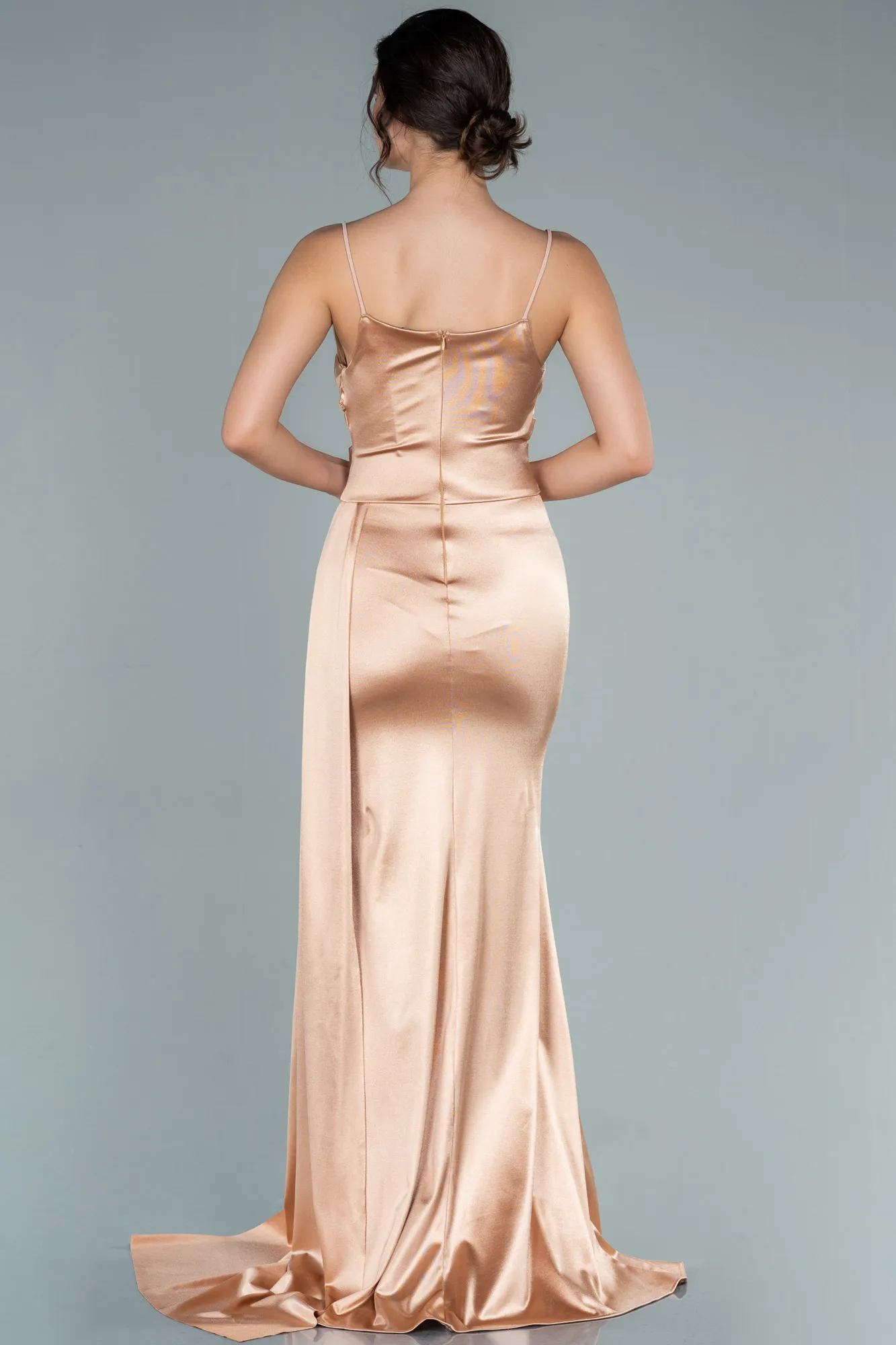 Gold-Long Satin Prom Gown ABU2539