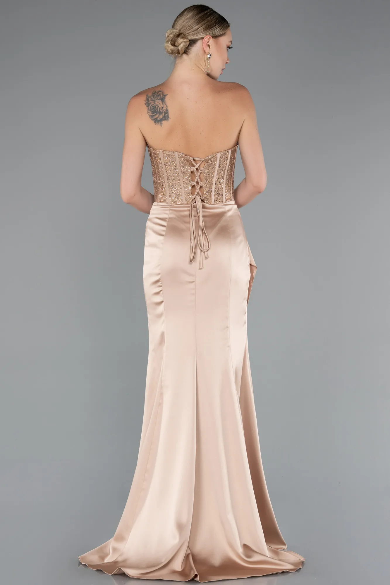Gold-Long Satin Prom Gown ABU3883