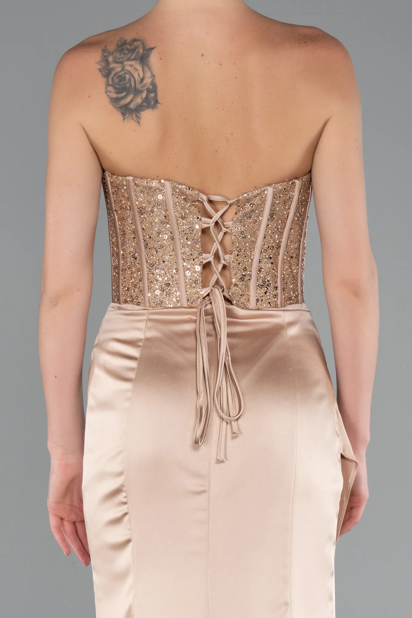 Gold-Long Satin Prom Gown ABU3883