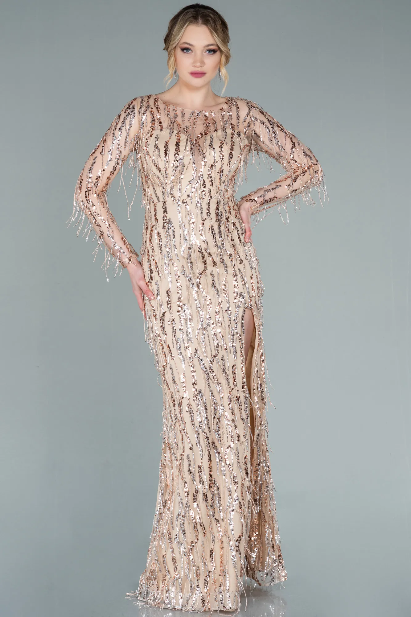 Gold-Long Scaly Evening Dress ABU2324