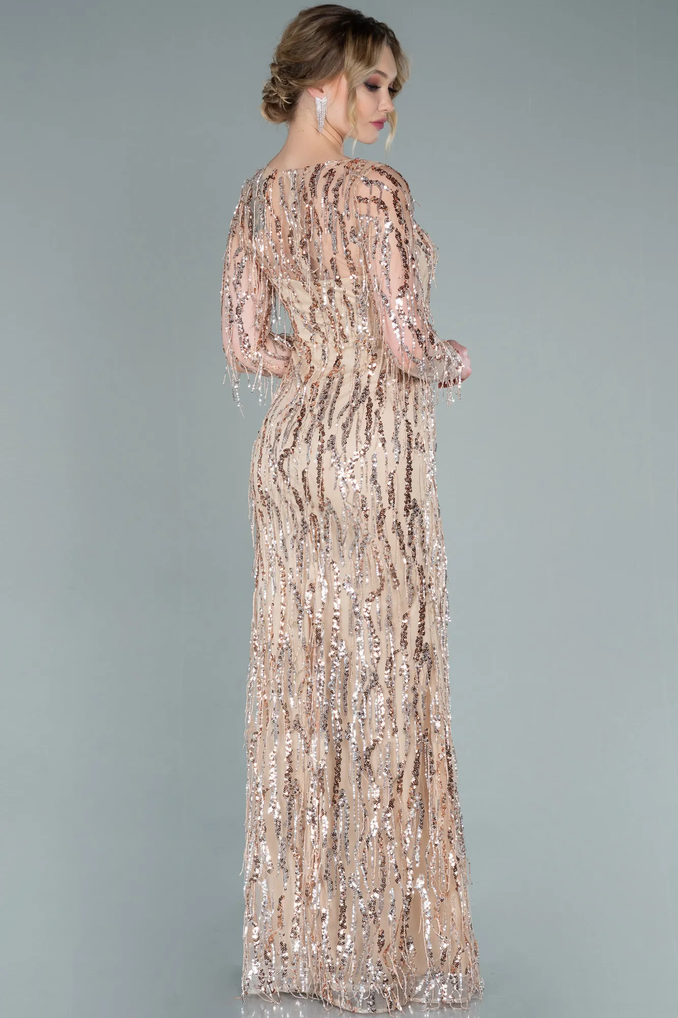 Gold-Long Scaly Evening Dress ABU2324