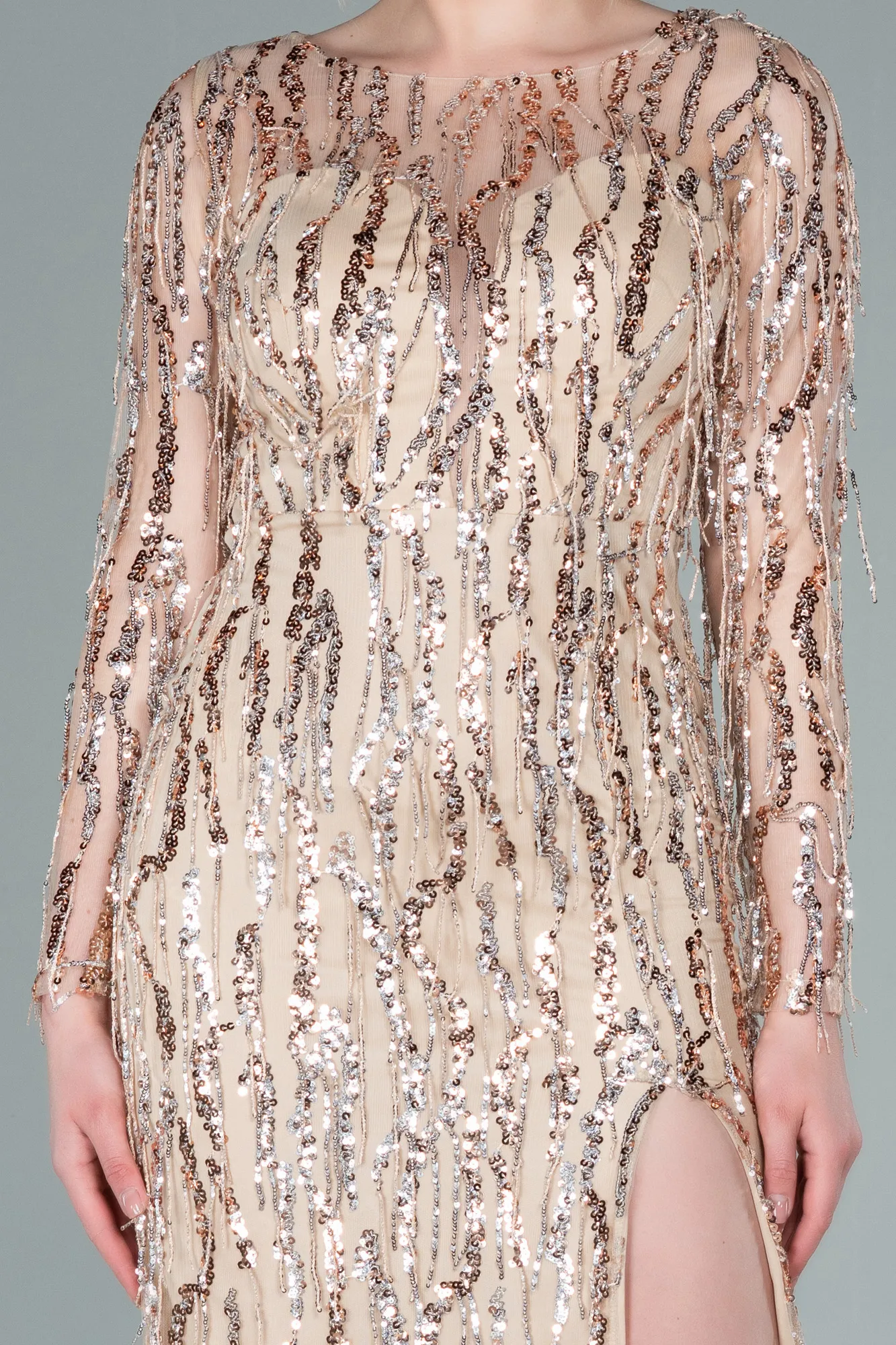 Gold-Long Scaly Evening Dress ABU2324