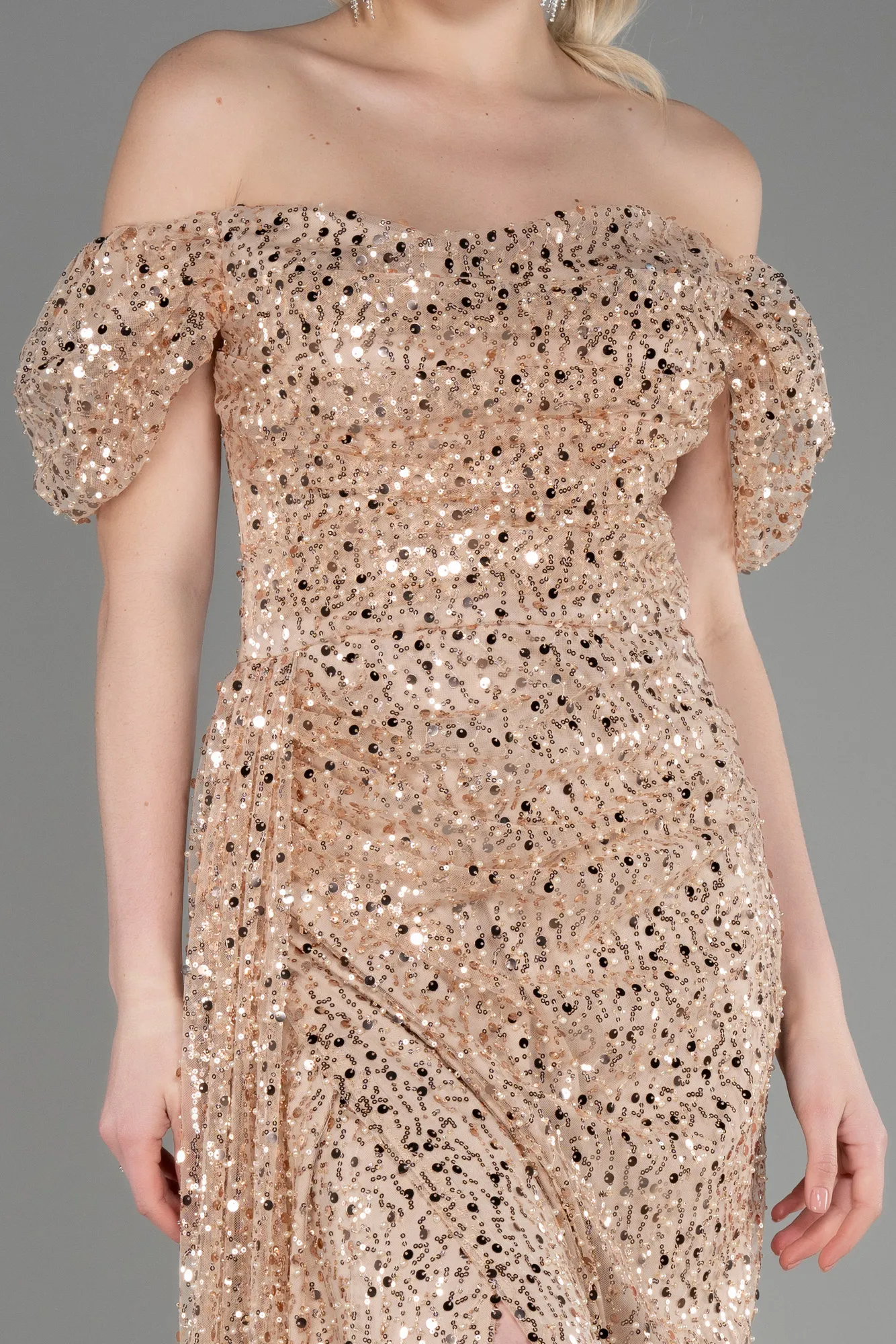 Gold-Long Scaly Evening Dress ABU3749