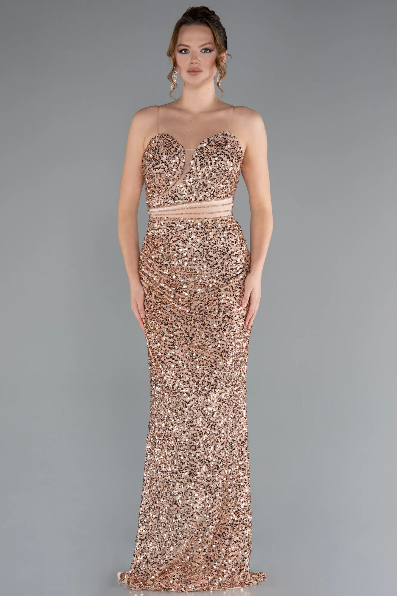 Gold-Long Scaly Evening Dress ABU5014