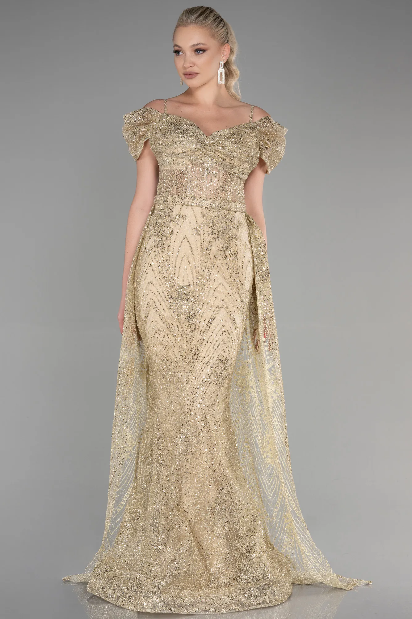 Gold-Long Scaly Mermaid Evening Dress ABU3452
