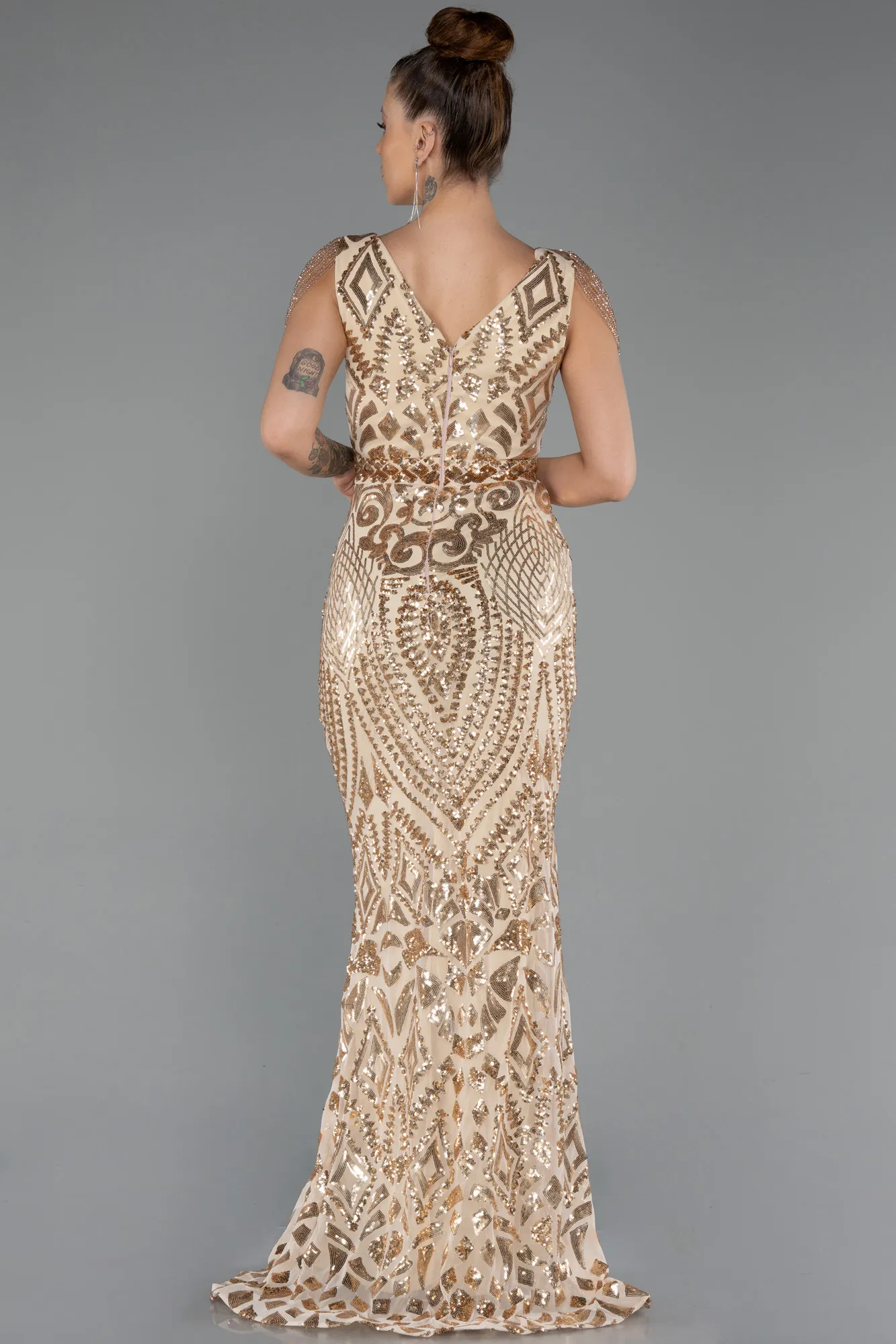 Gold-Long Scaly Mermaid Evening Dress ABU3842