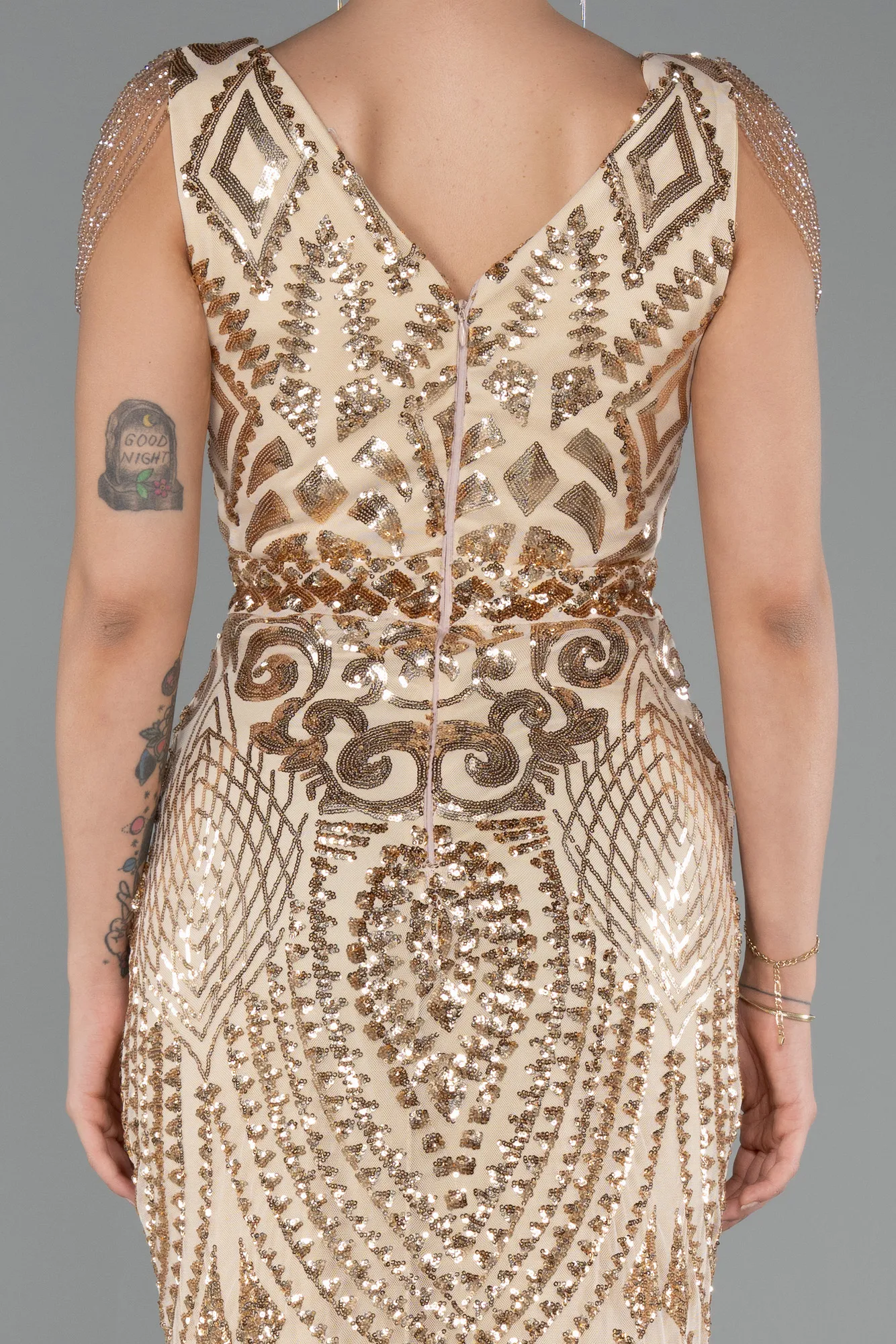 Gold-Long Scaly Mermaid Evening Dress ABU3842