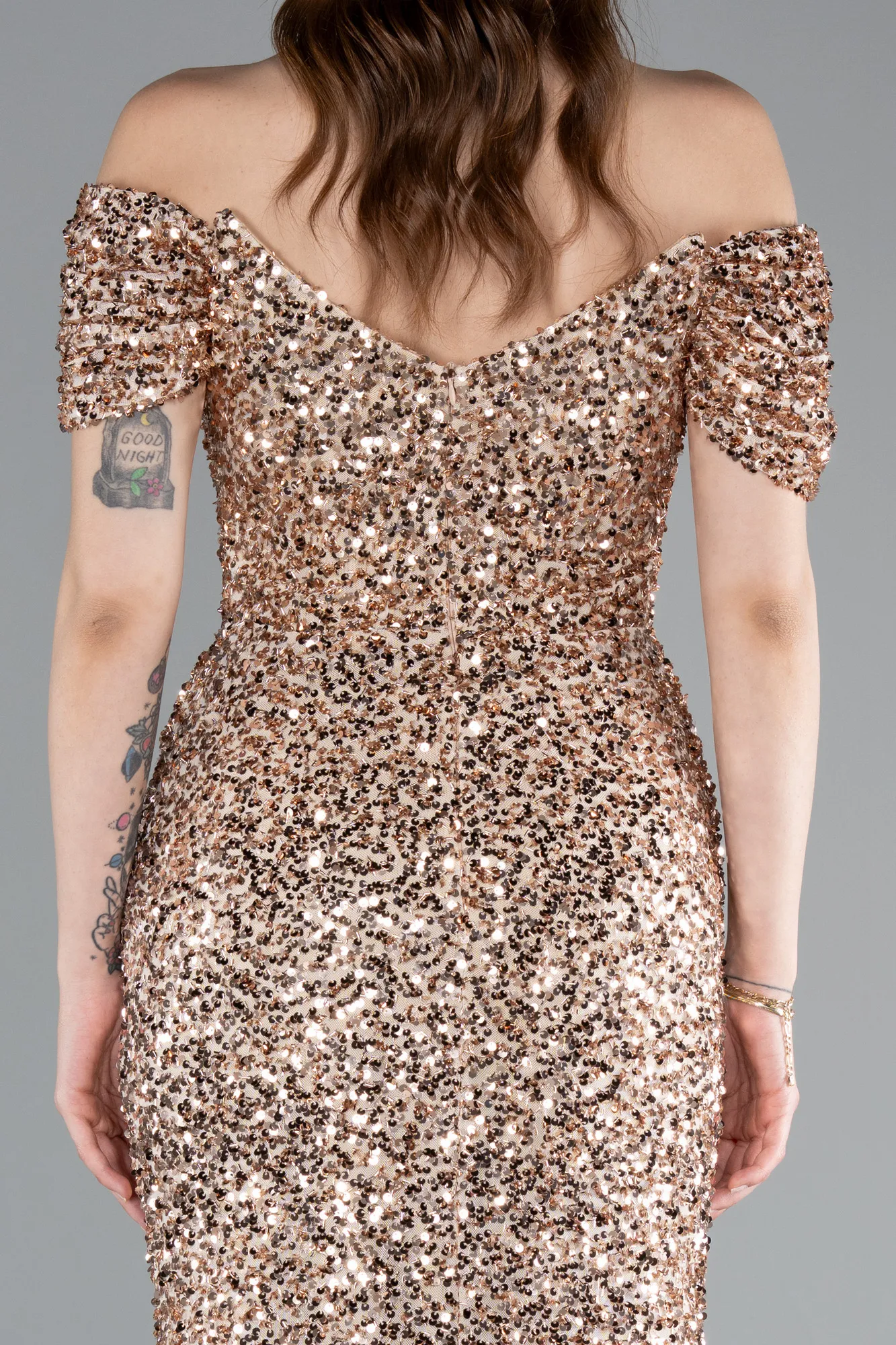 Gold-Long Scaly Mermaid Evening Gown ABU4906