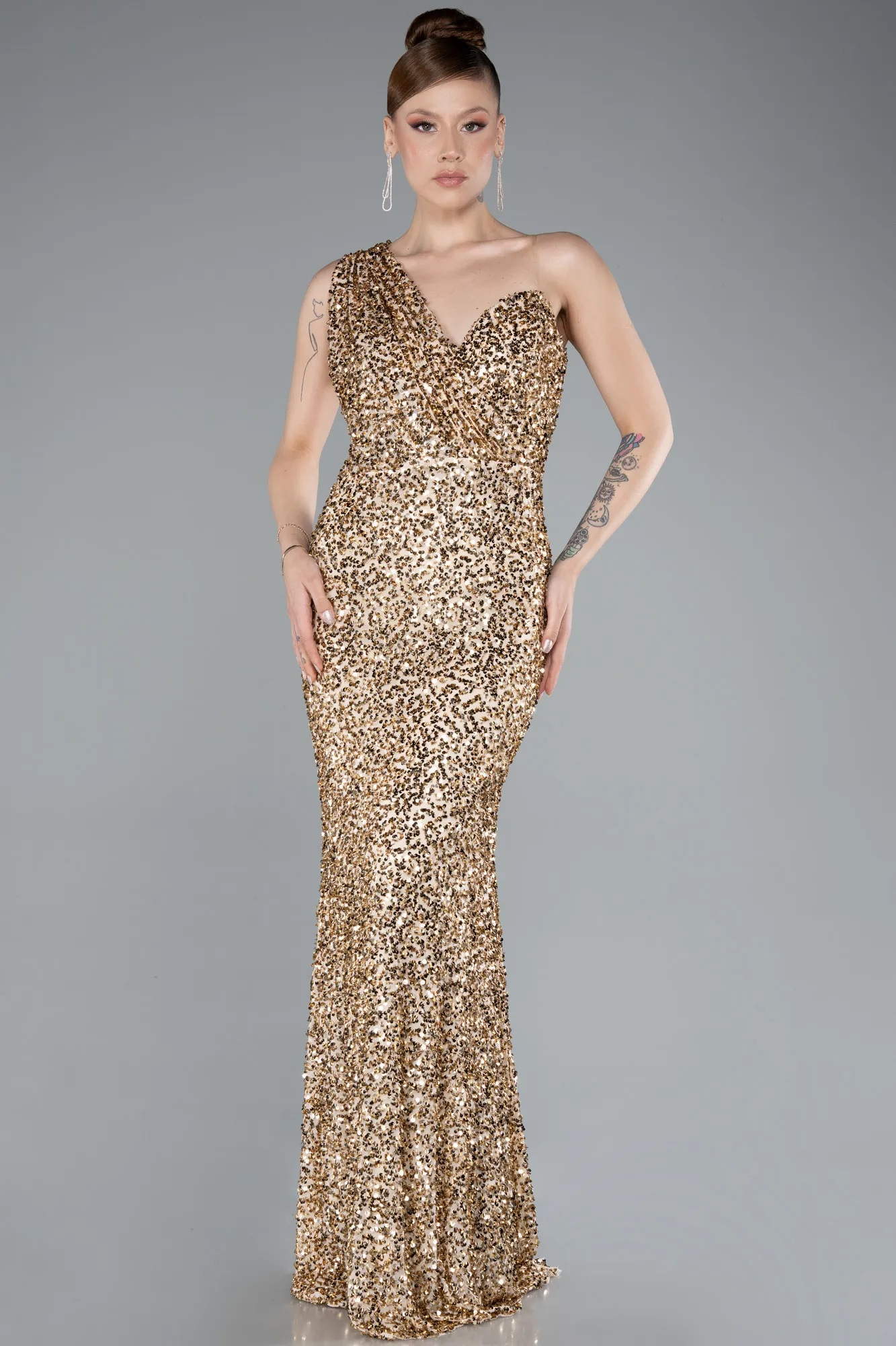Gold-Long Scaly Mermaid Prom Dress ABU4915