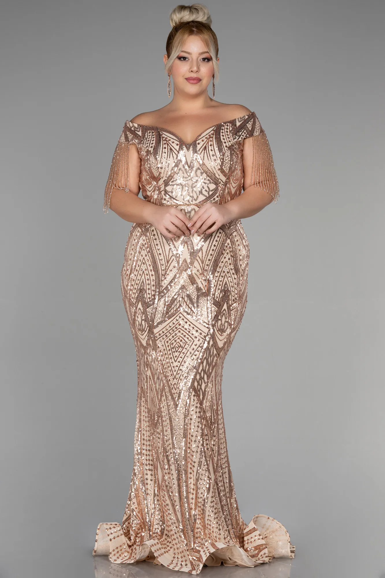 Gold-Long Scaly Plus Size Evening Dress ABU3374