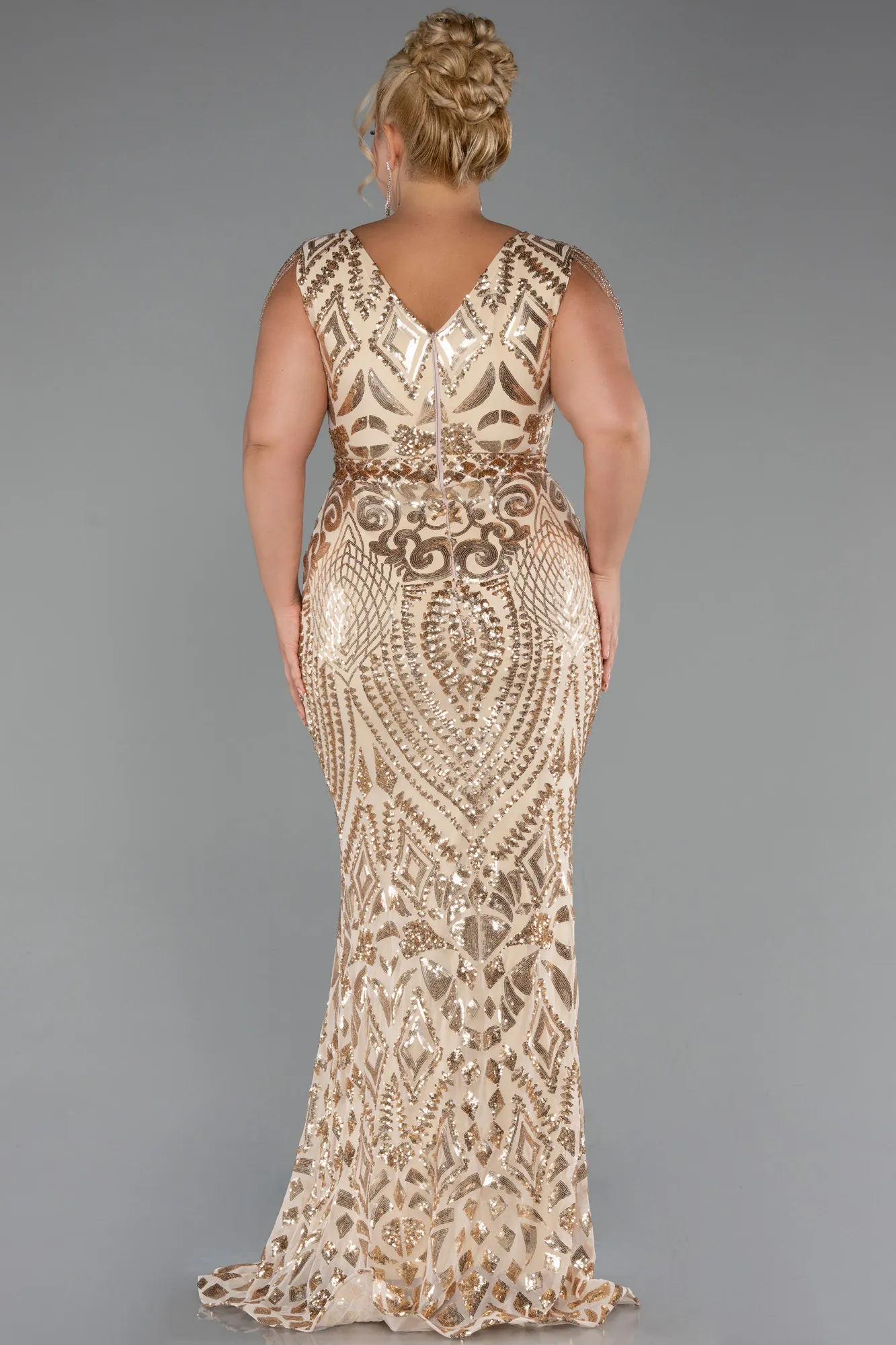 Gold-Long Scaly Plus Size Evening Dress ABU3845