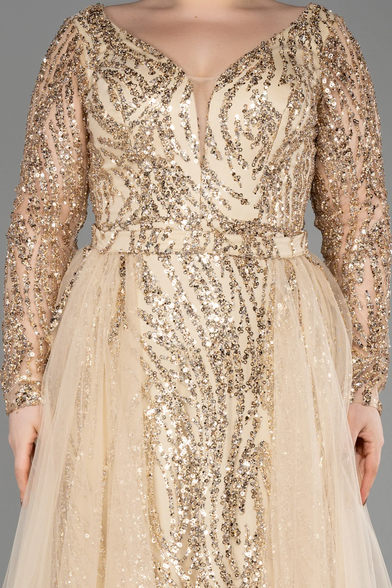 Gold-Long Scaly Plus Size Evening Gown ABU3837