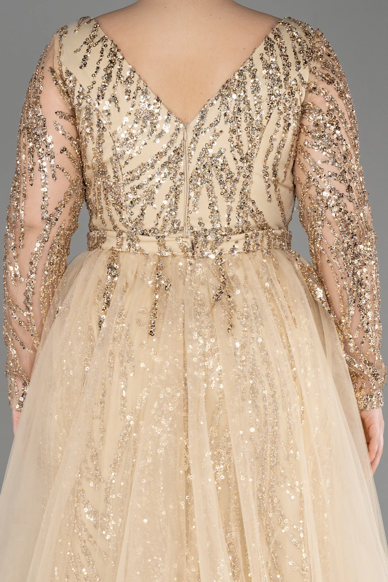 Gold-Long Scaly Plus Size Evening Gown ABU3837