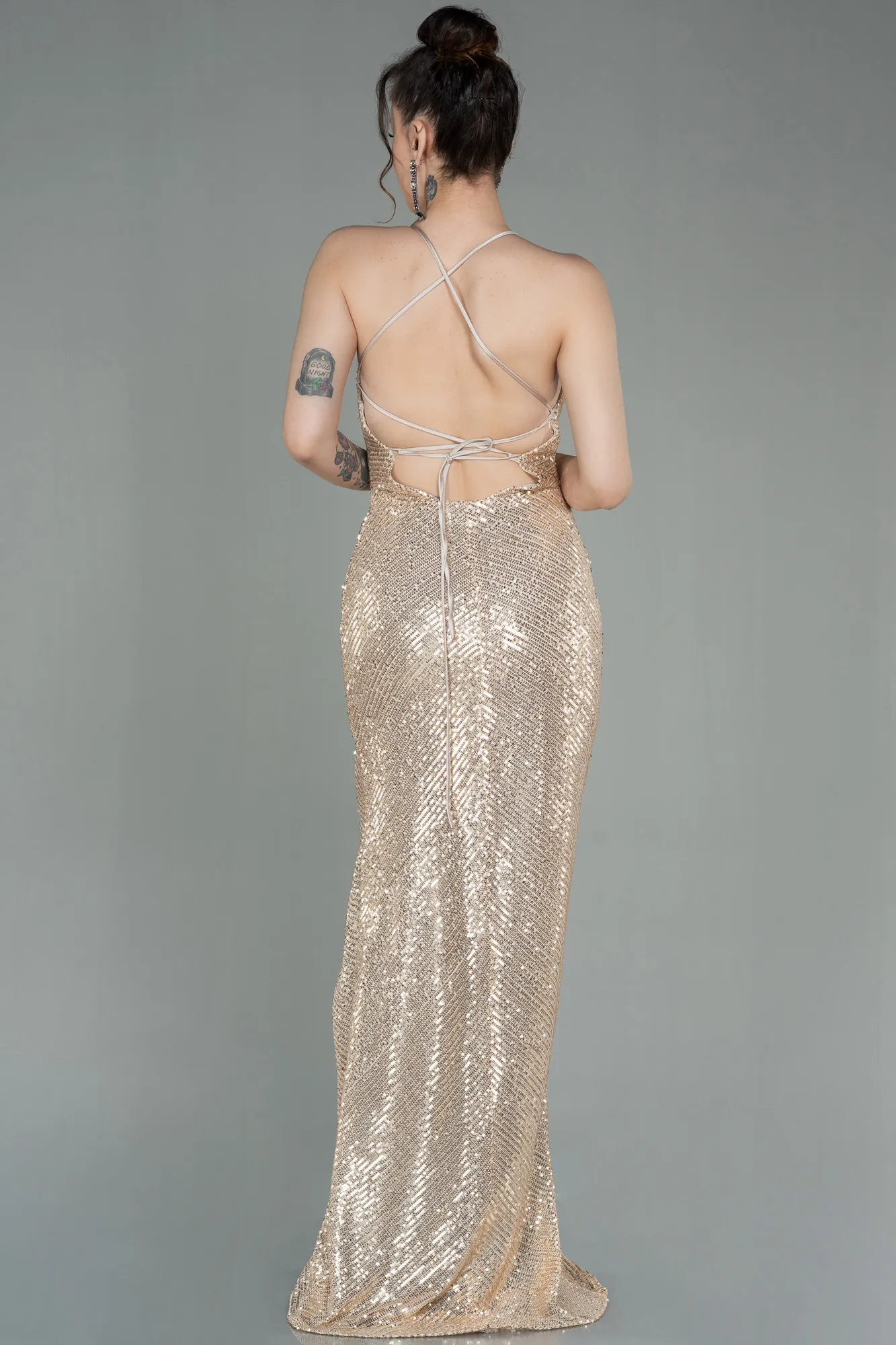 Gold-Long Scaly Prom Gown ABU2955