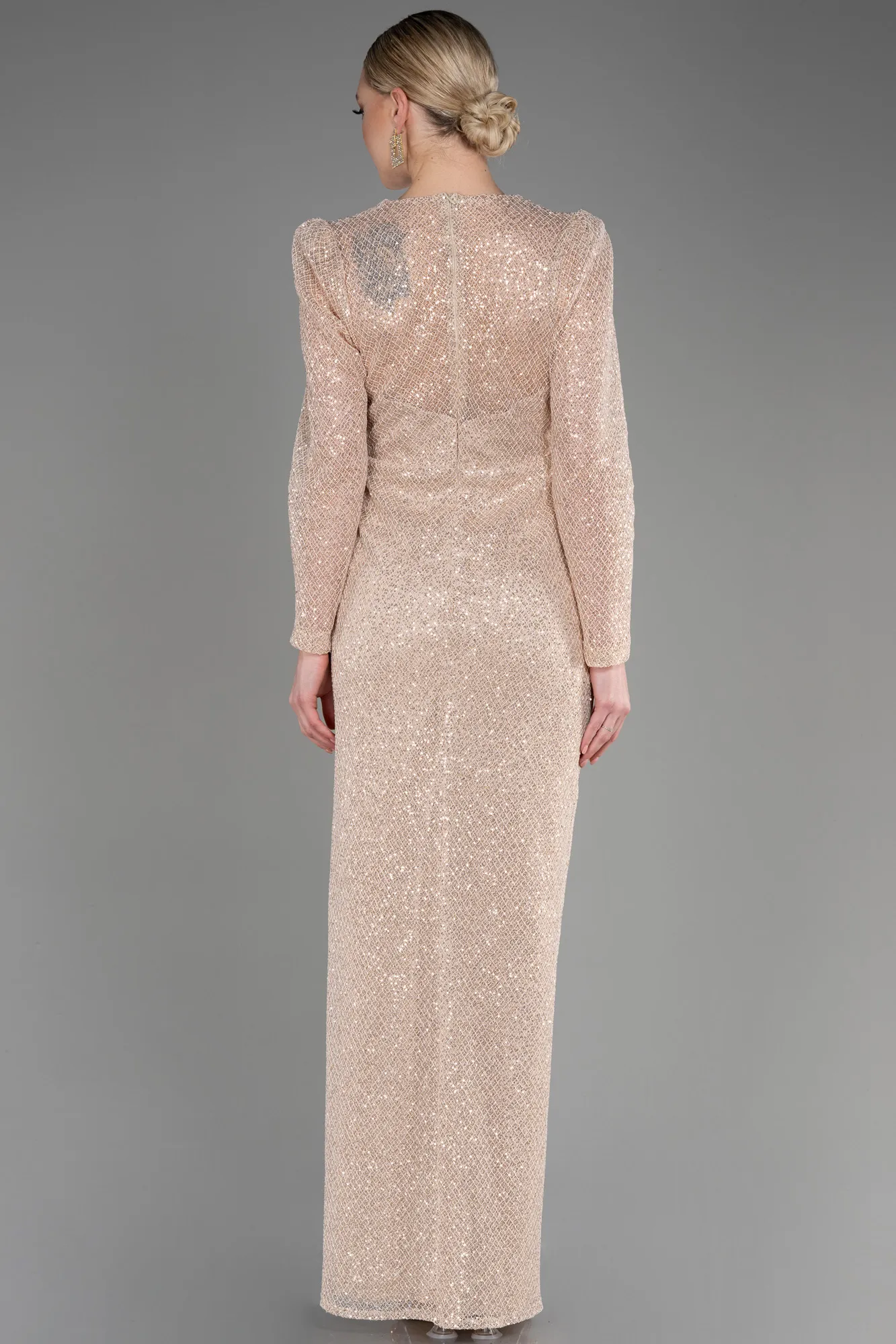 Gold-Long Sleeve Scaly Evening Dress ABU3831