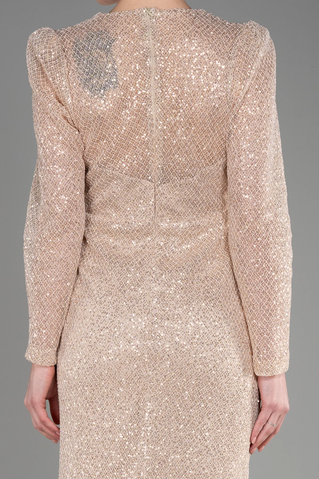 Gold-Long Sleeve Scaly Evening Dress ABU3831