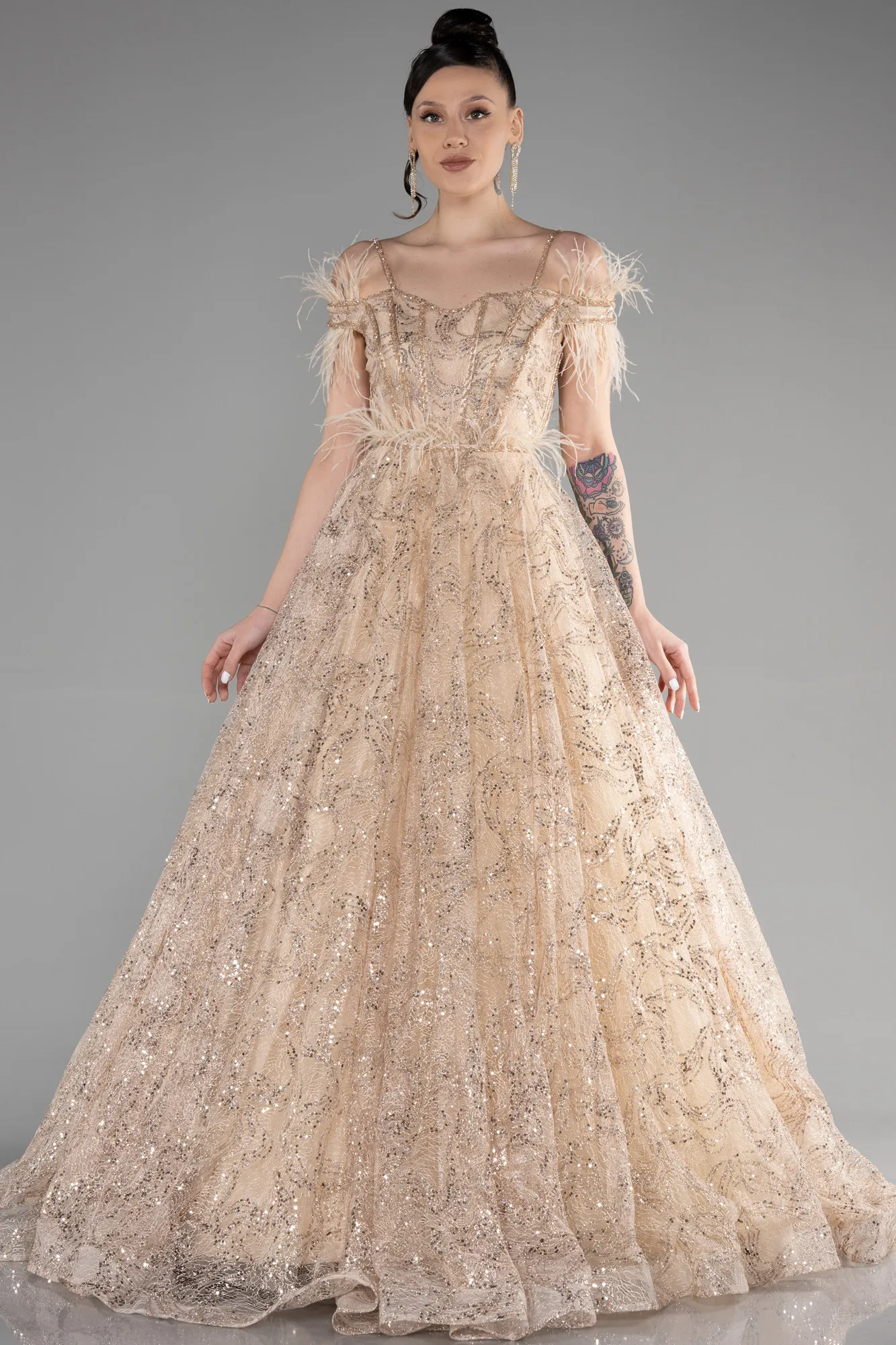 Gold-Long Special Design Engagement Dress ABU3555