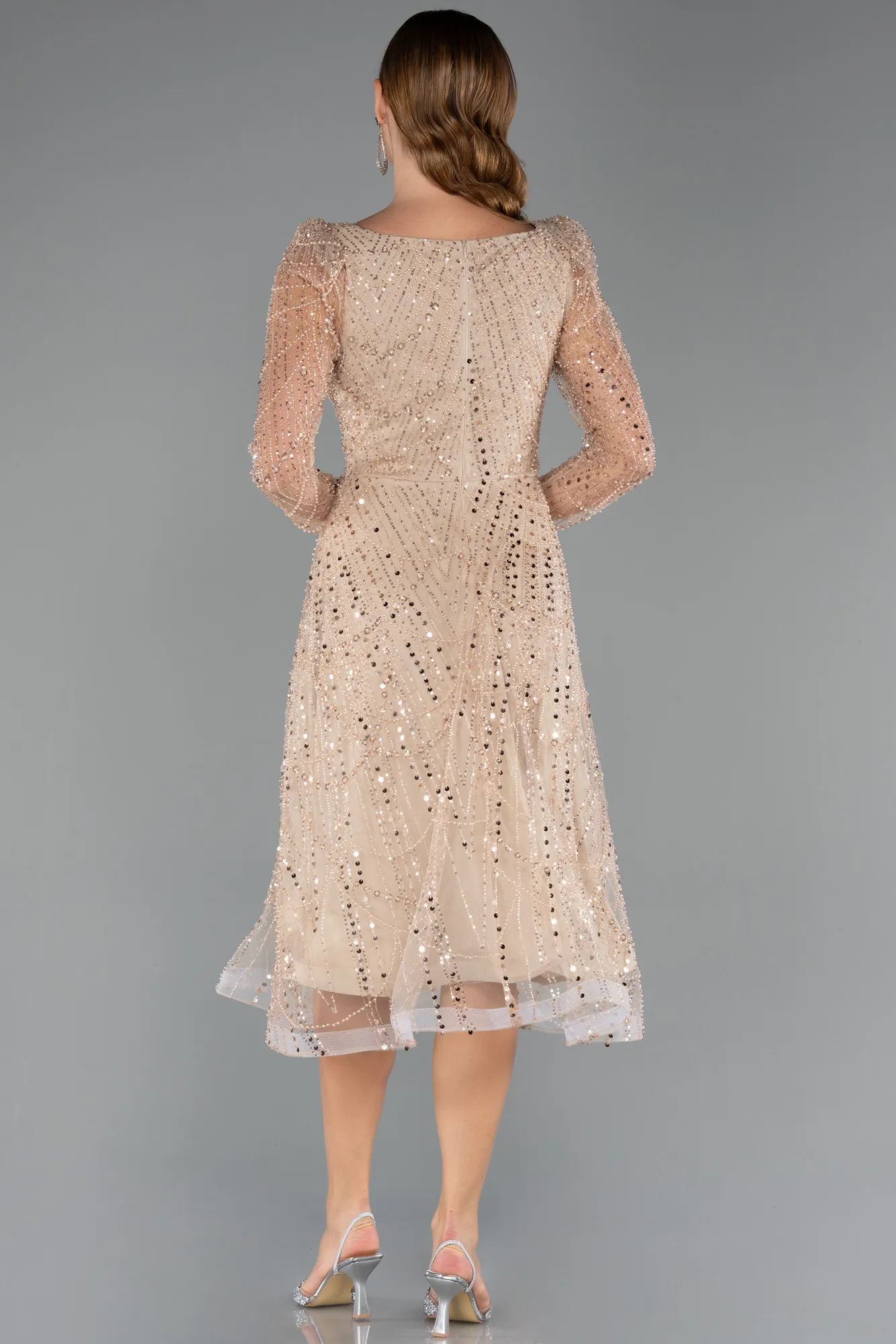 Gold-Midi Beaded Cocktail Dress ABK2469