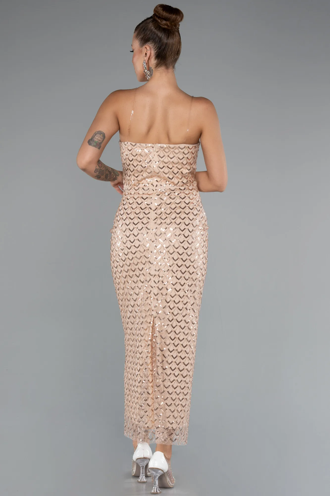 Gold-Midi Beaded Party Dress ABK2398