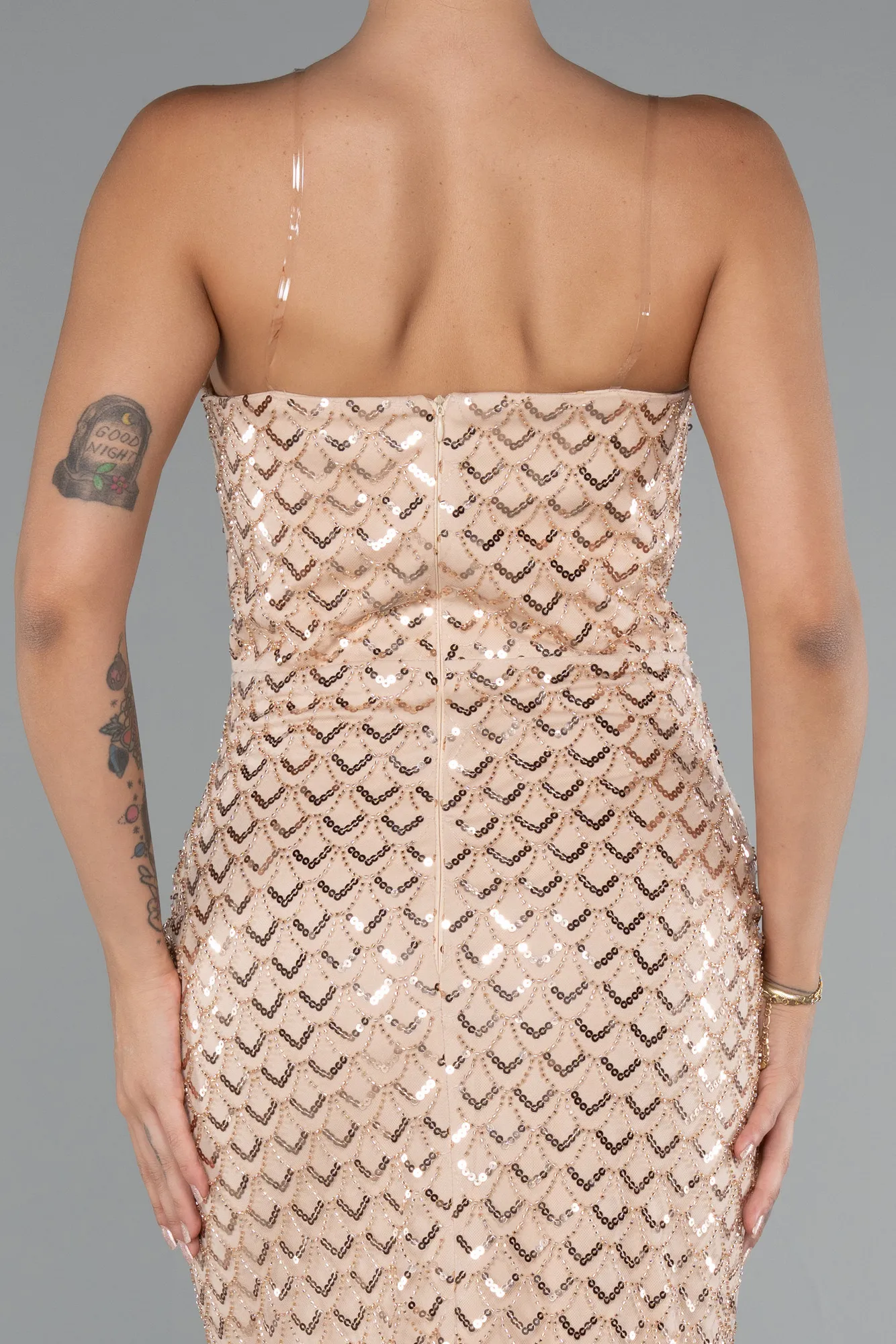 Gold-Midi Beaded Party Dress ABK2398