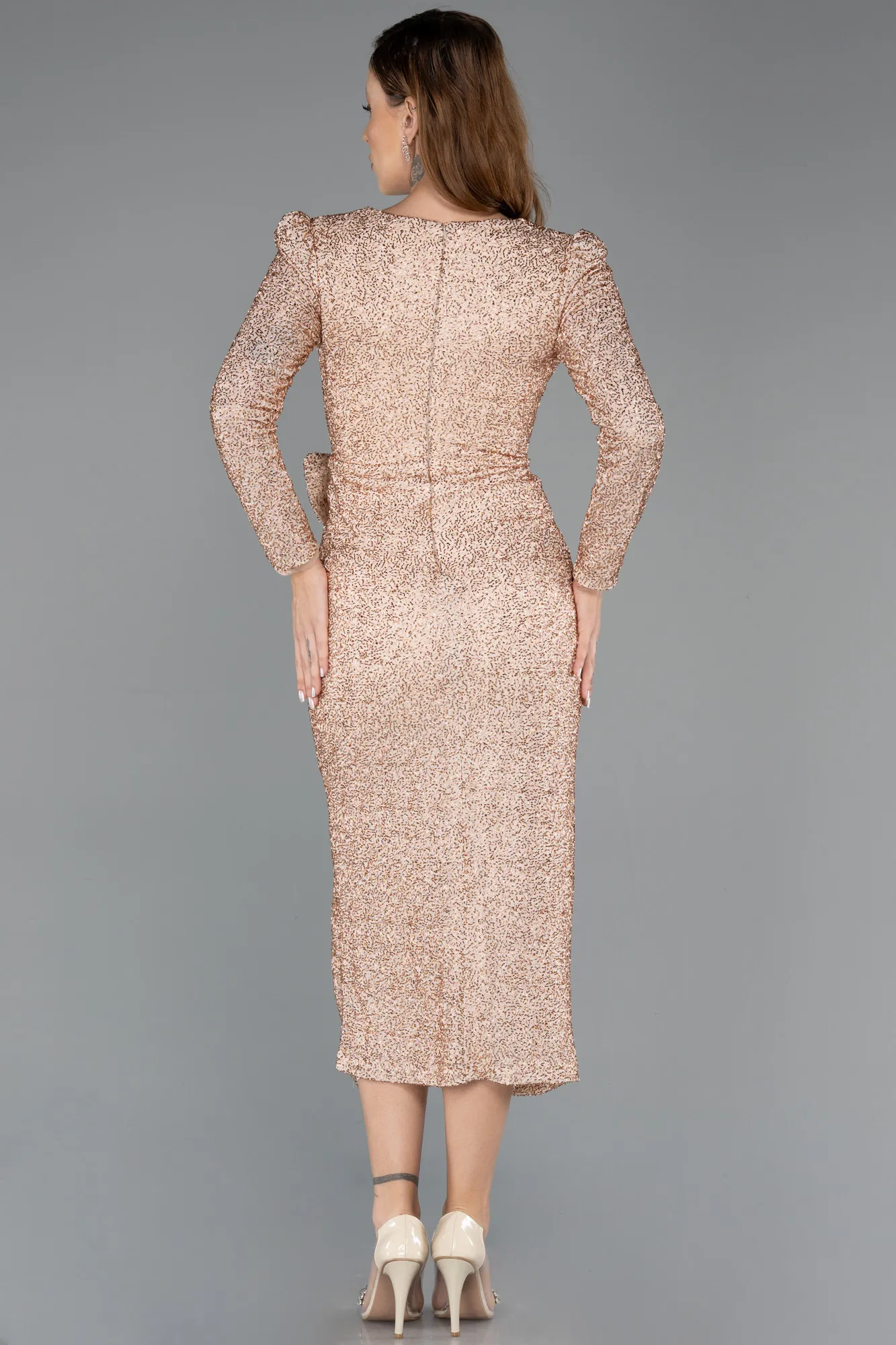 Gold-Midi Beaded Party Dress ABK2466