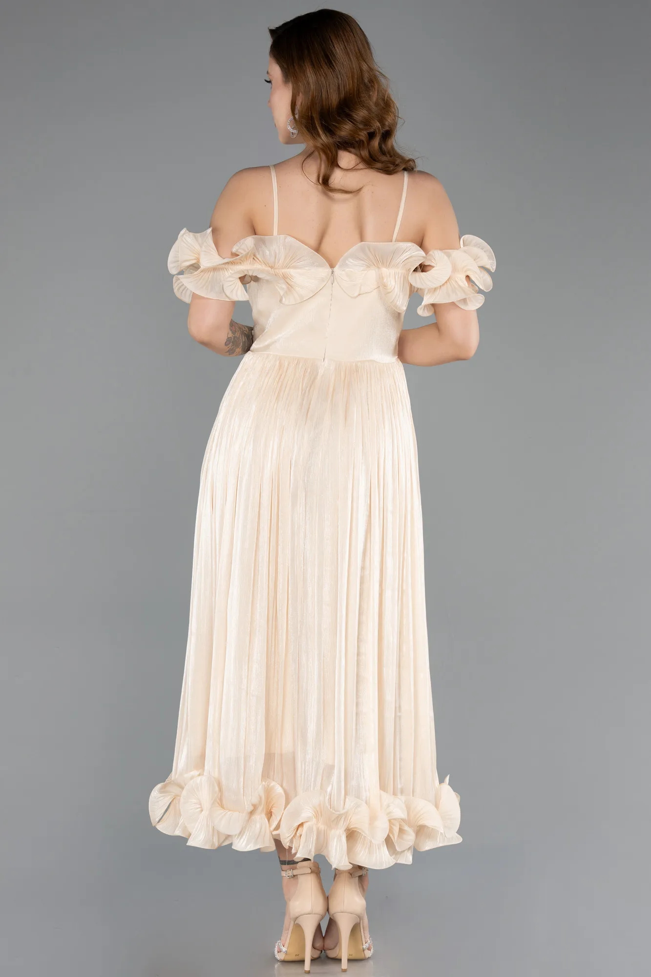 Gold-Midi Chiffon Cocktail Dress ABK2425