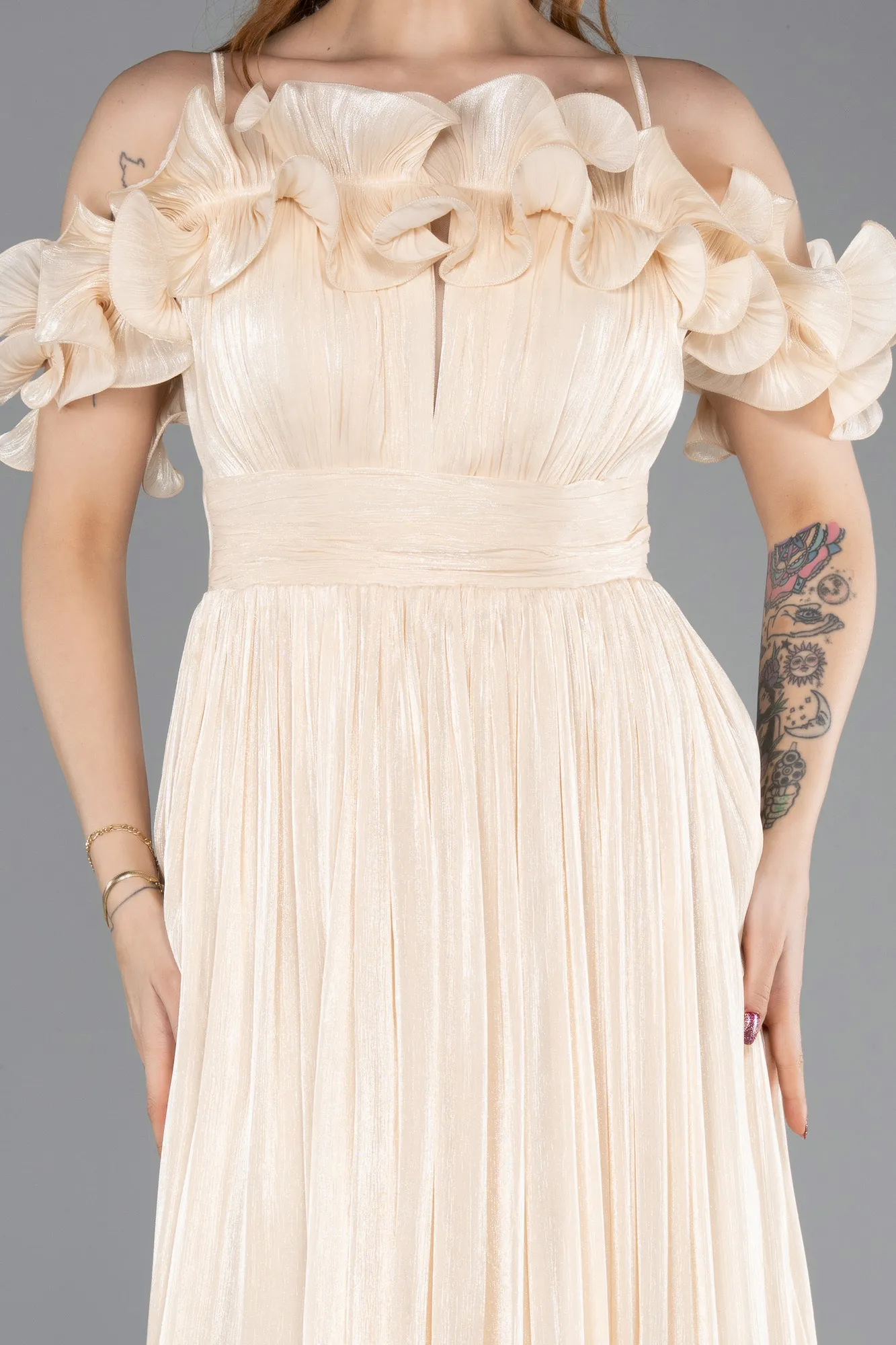 Gold-Midi Chiffon Cocktail Dress ABK2425