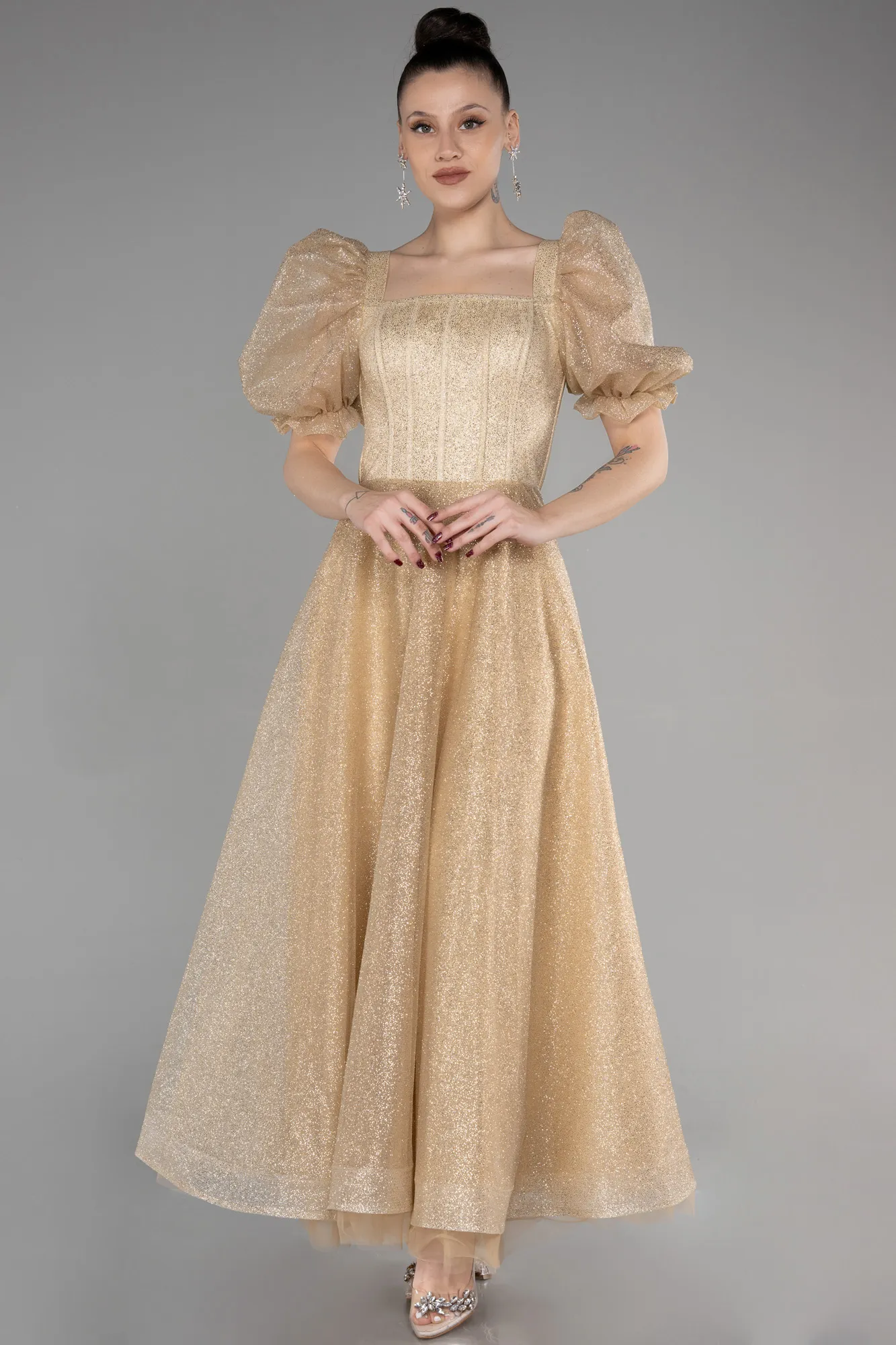 Gold-Midi Evening Dress ABK1947