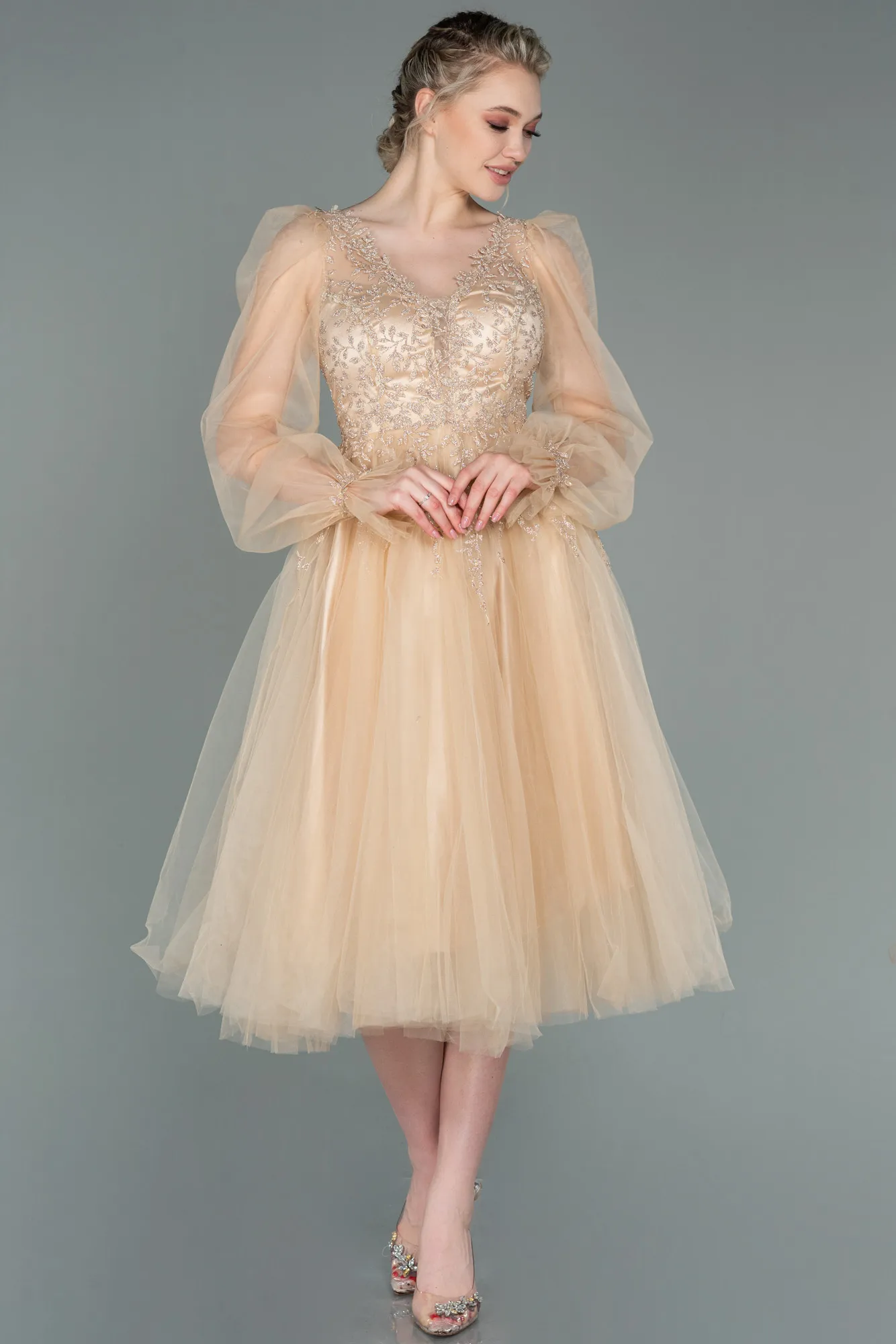 Gold-Midi Invitation Dress ABK1771