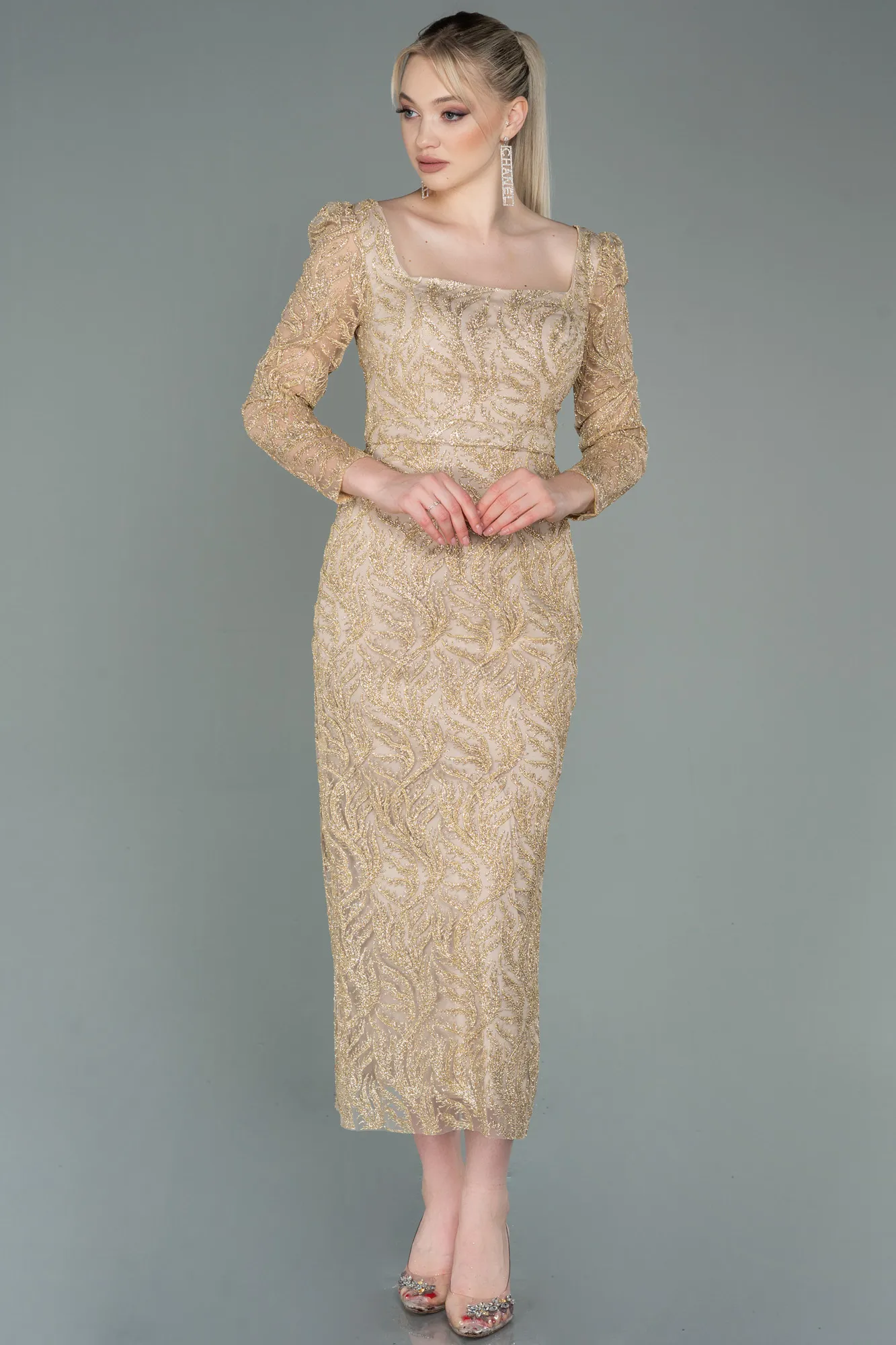 Gold-Midi Invitation Dress ABK1785