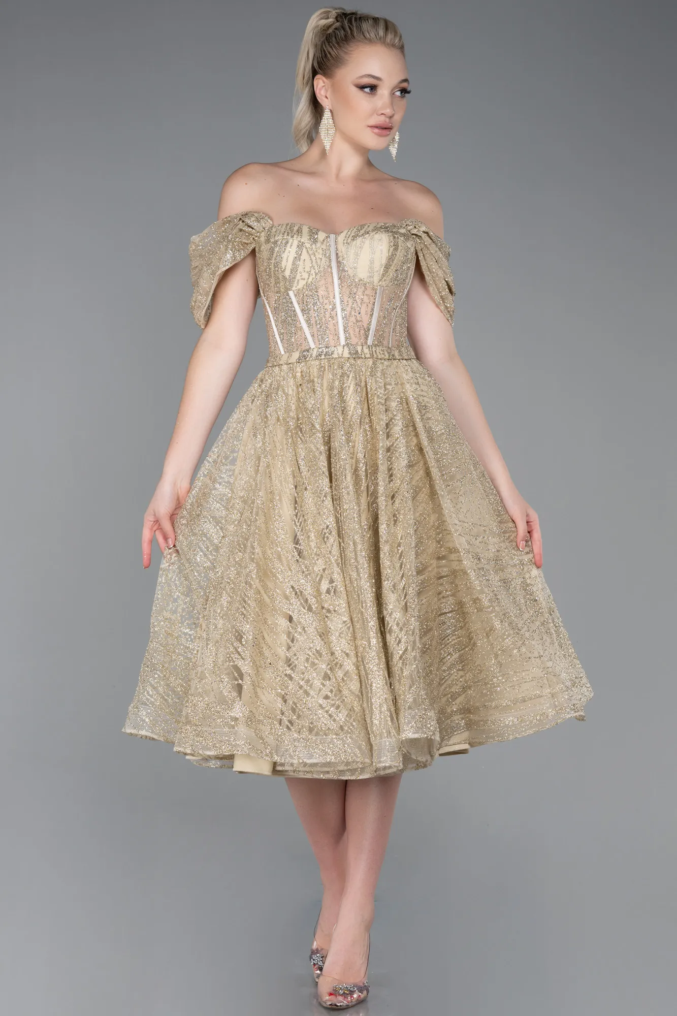 Gold-Midi Invitation Dress ABK1810