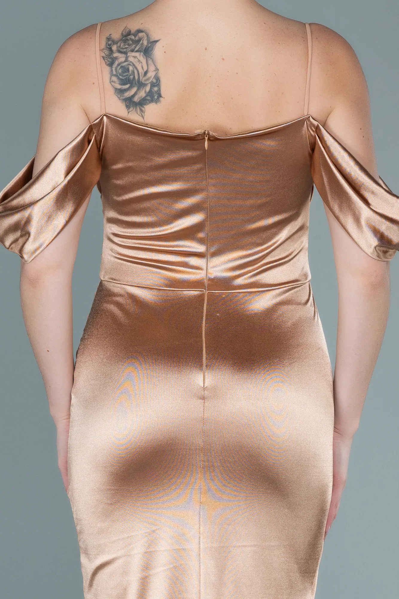 Gold-Midi Satin Invitation Dress ABK1534