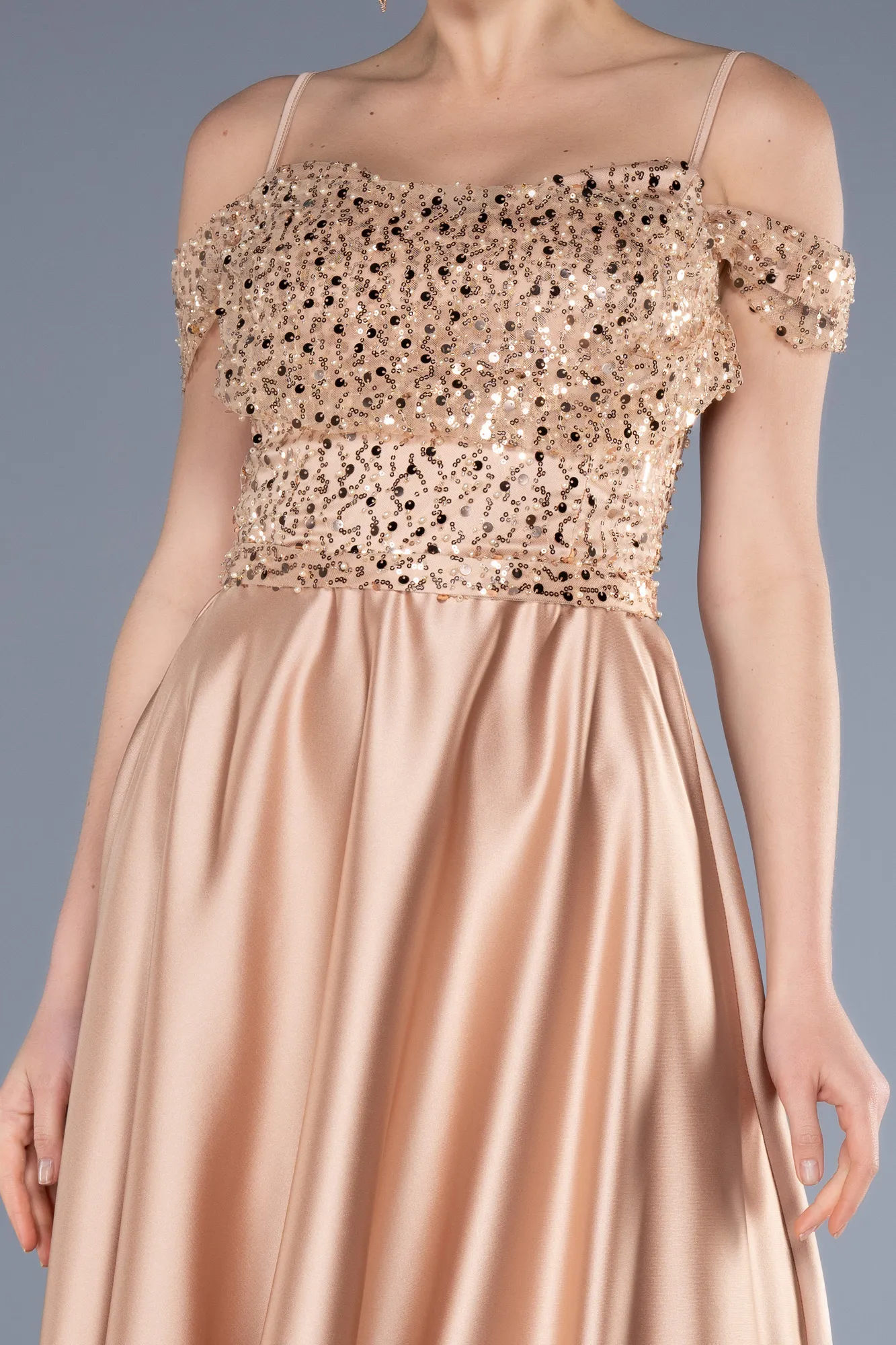 Gold-Midi Satin Party Dress ABU3624