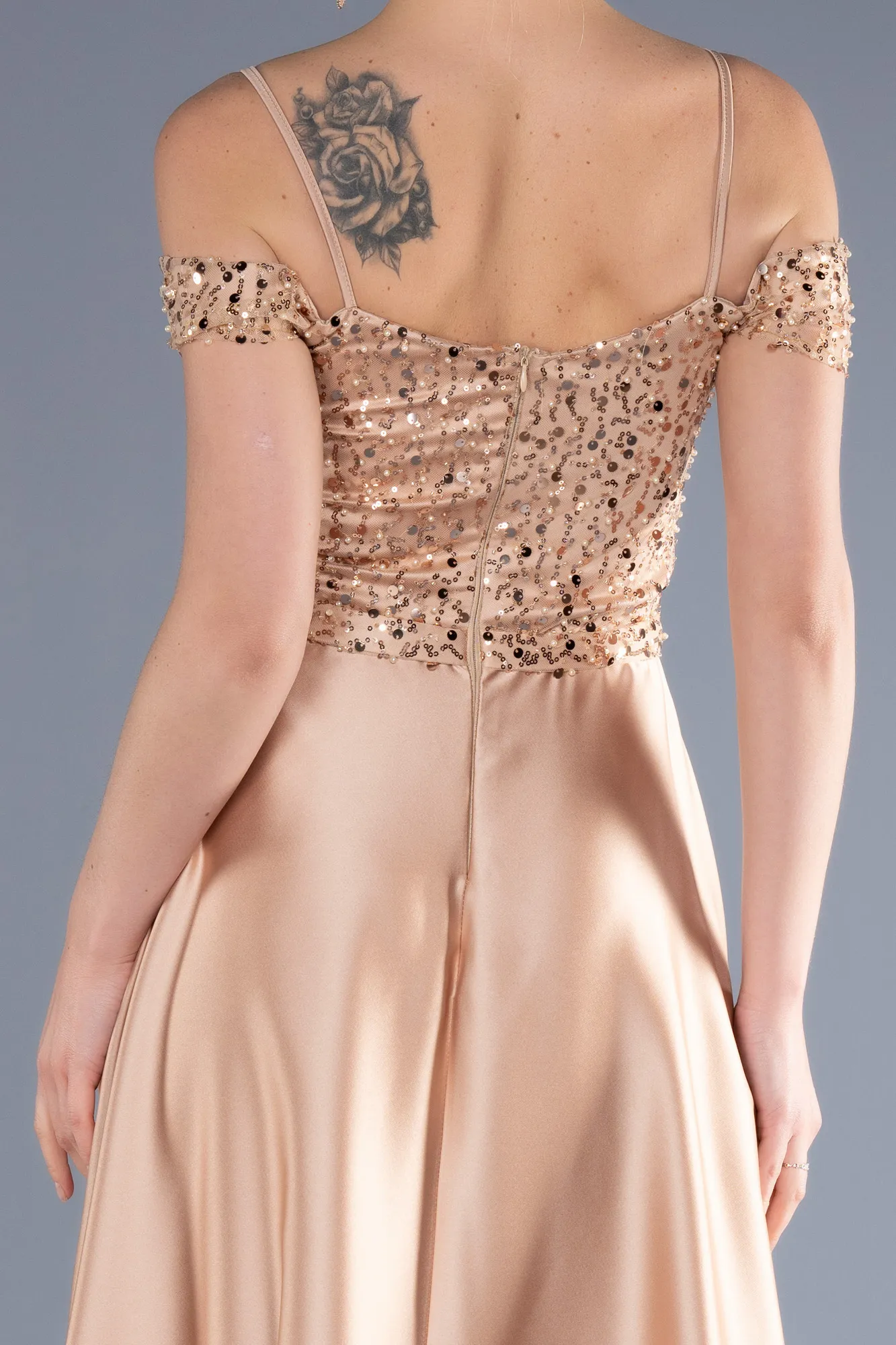 Gold-Midi Satin Party Dress ABU3624