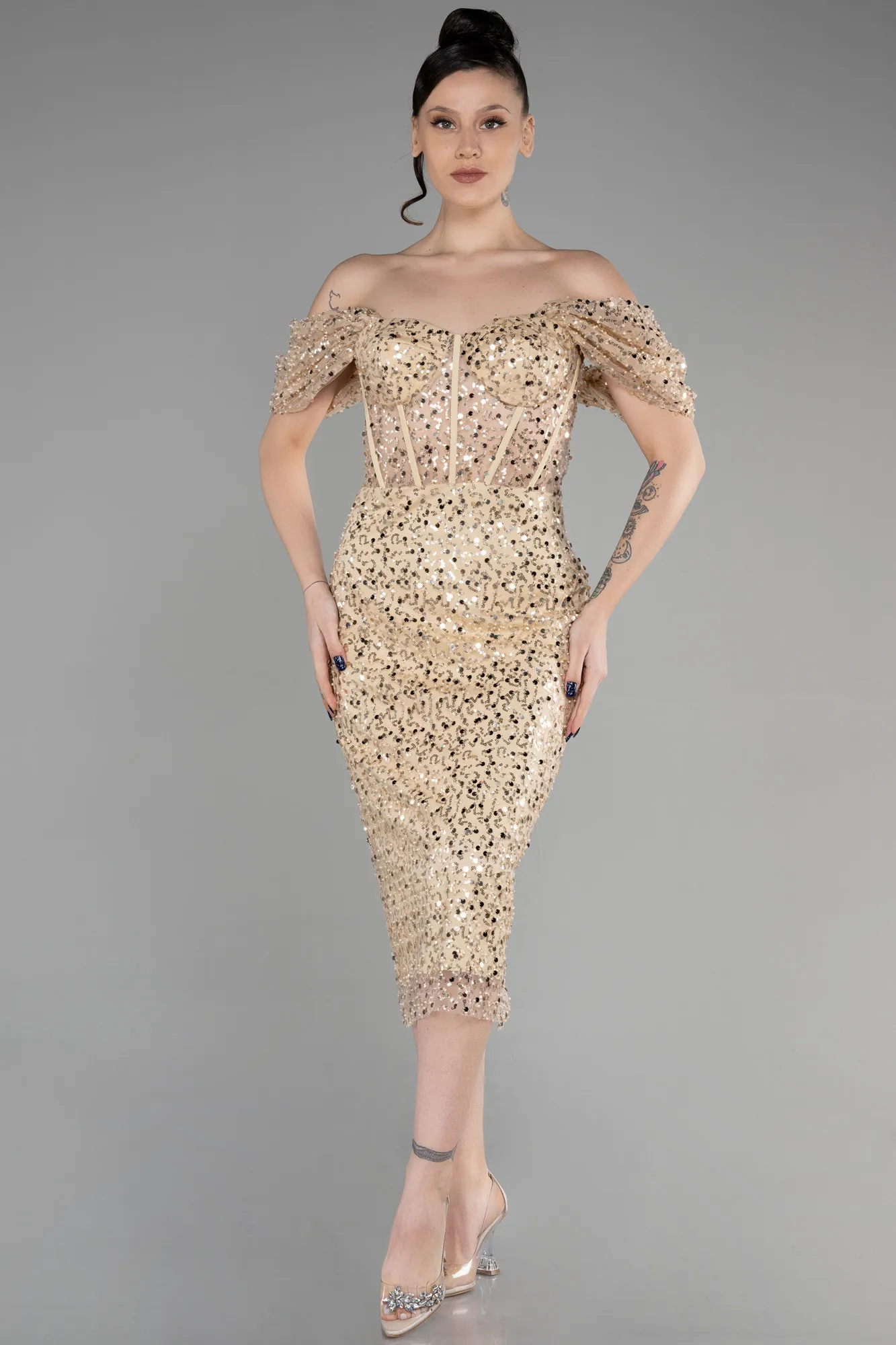 Gold-Midi Scaly Party Dress ABK1939