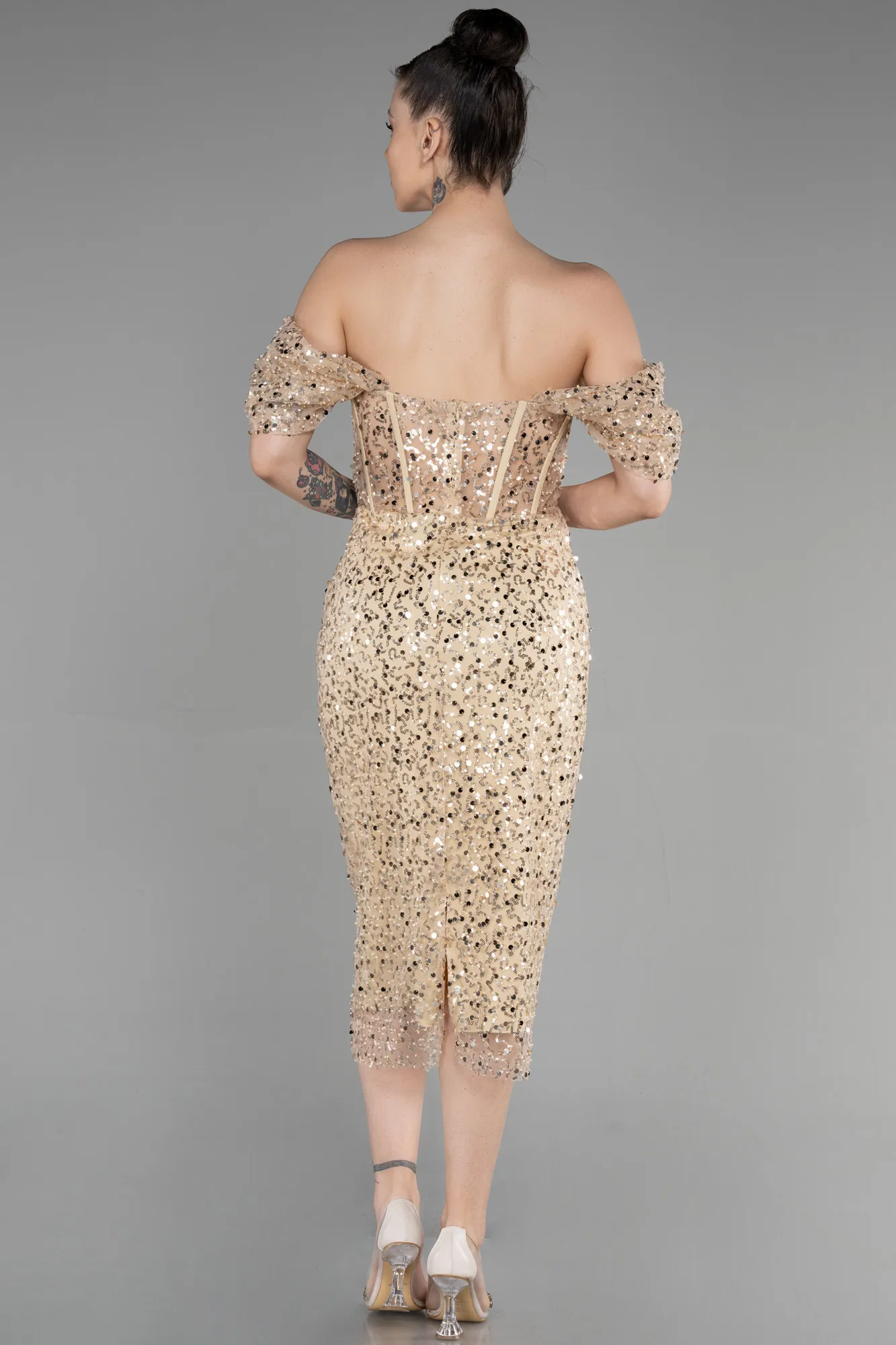 Gold-Midi Scaly Party Dress ABK1939
