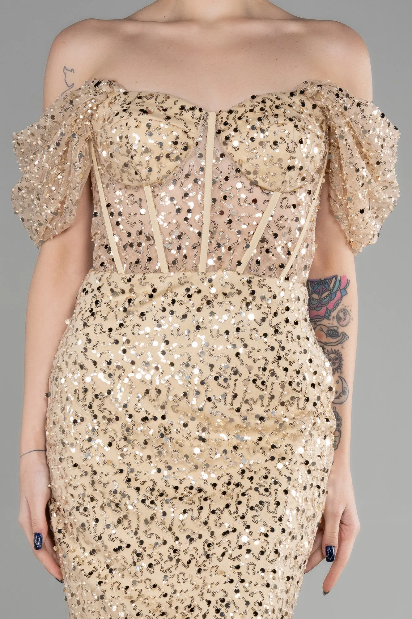 Gold-Midi Scaly Party Dress ABK1939