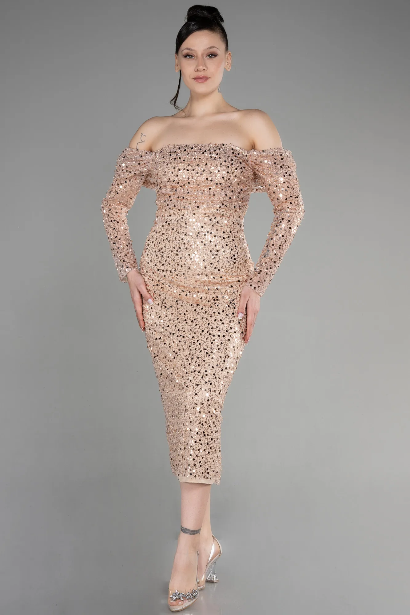 Gold-Midi Scaly Party Dress ABK1977