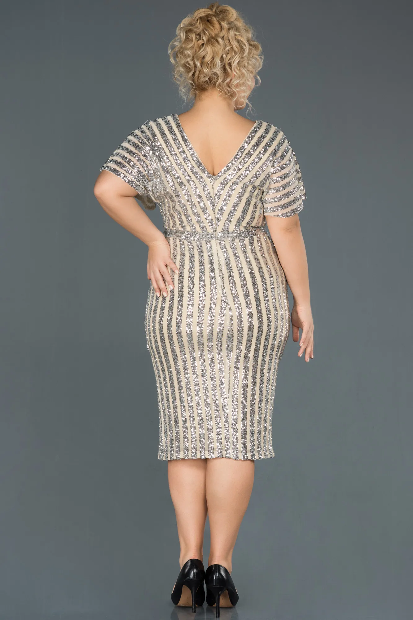 Gold-Short Plus Size Evening Dress ABK686